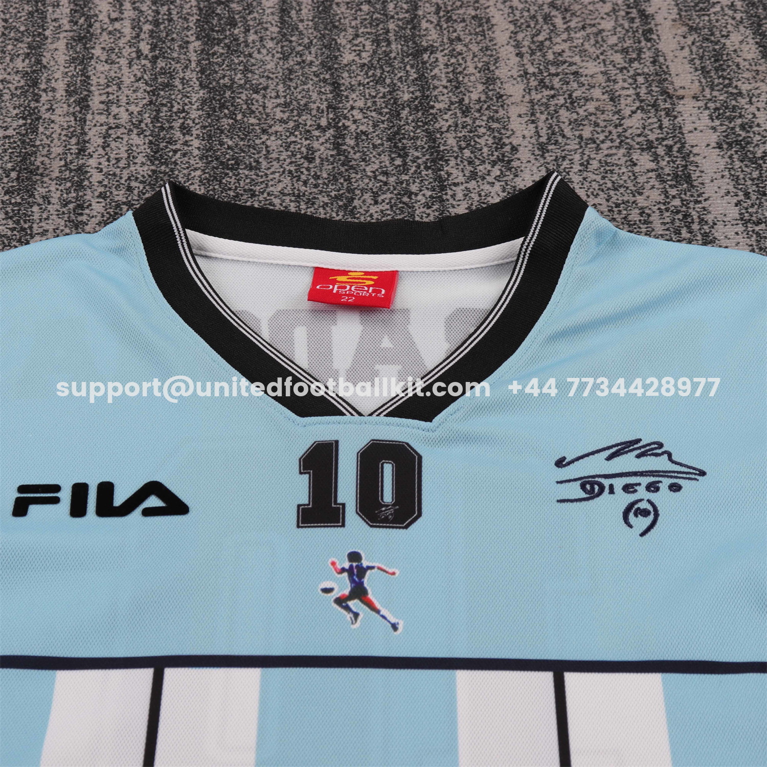 Unitedfootballkit.com | Retro Argentina 2001 Maradona Special Kids Kit -Customize Name, Number and Patch | Worldwide Shipping
