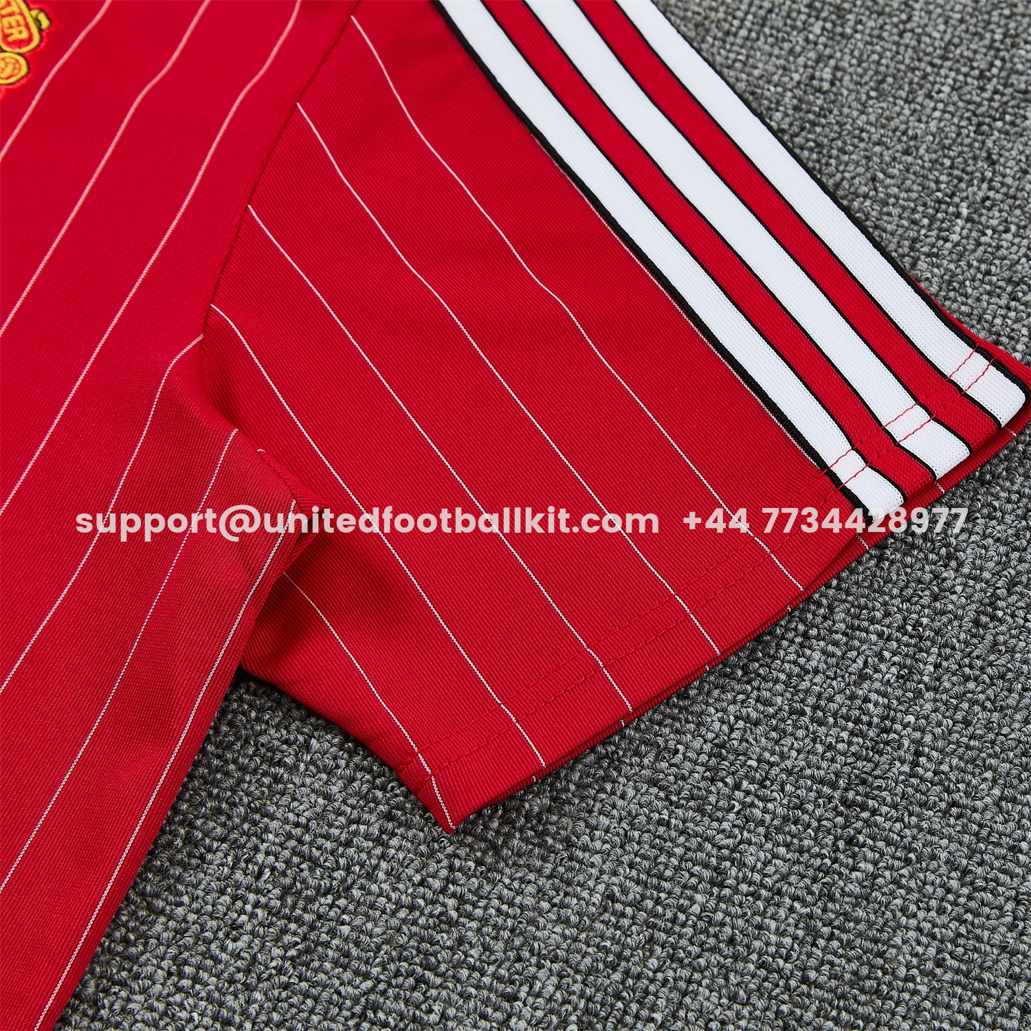Unitedfootballkit.com | Manchester United 25-26 Retro Style Short-Sleeve Training Set - Red With White Stripes Top & Pants -Customize Name, Number and Patch | Worldwide Shipping