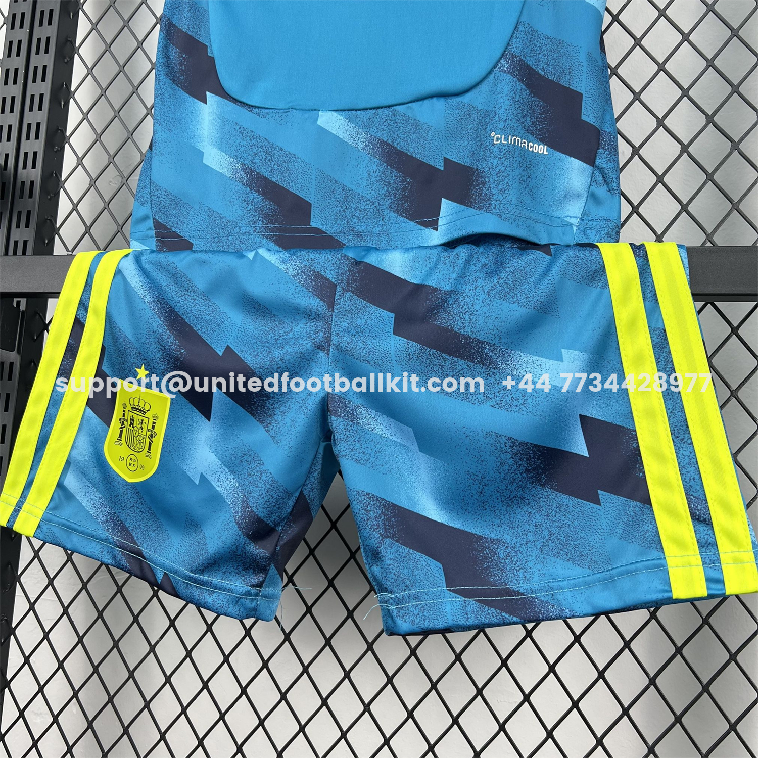 Unitedfootballkit.com | Spain 2026 Lake Blue Goalkeeper Kids Kit -Customize Name, Number and Patch | Worldwide Shipping