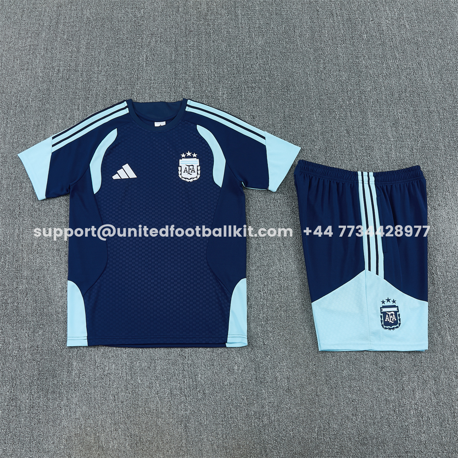 Unitedfootballkit.com | Argentina 2026 Short-Sleeve Training Set - Dark Blue Top and Shorts -Customize Name, Number and Patch | Worldwide Shipping