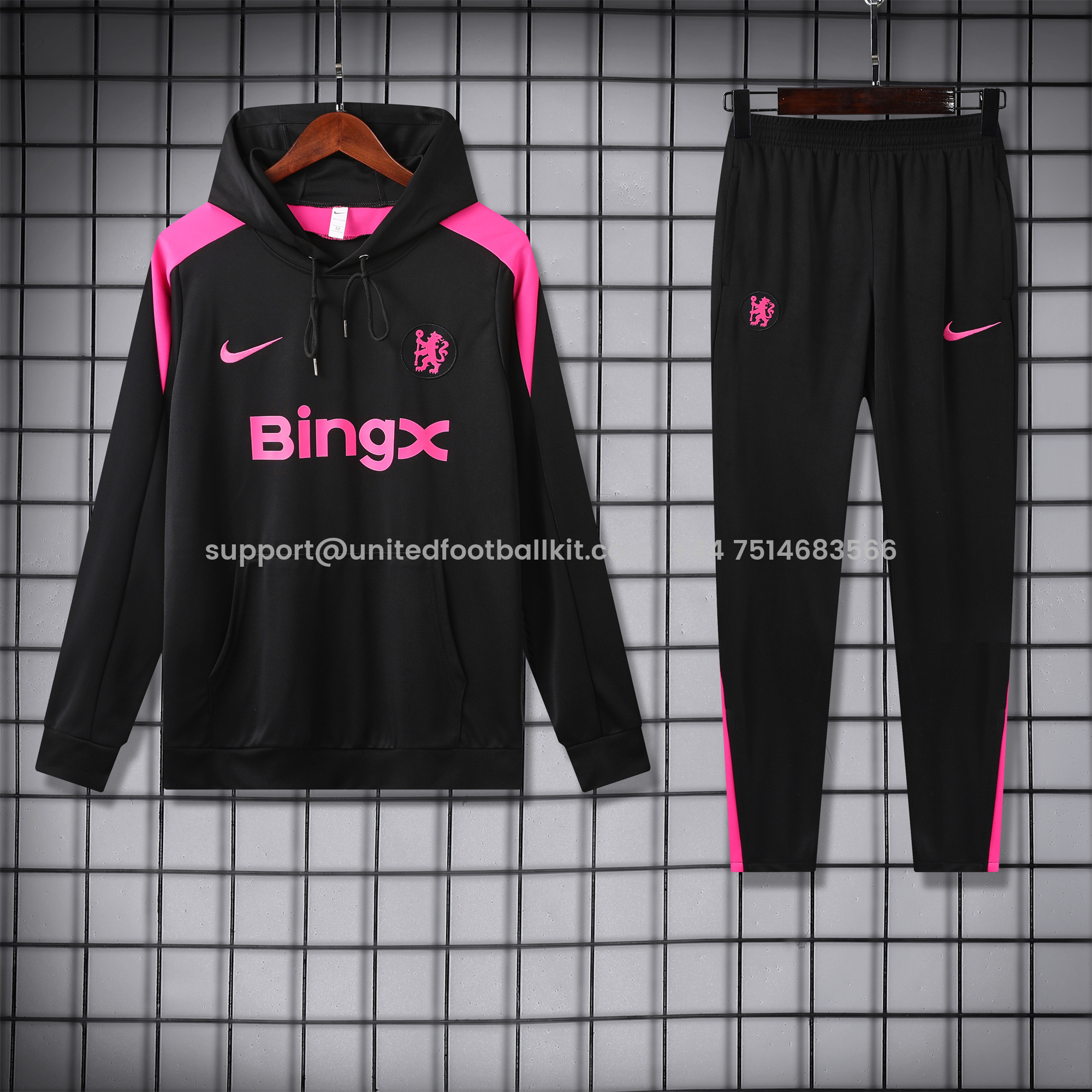Unitedfootballkit.com | C.H.E.L.S.E.A 24-25 Training Hoodie Set - Black Hoodie and Black Pants -Customize Name, Number and Patch | Worldwide Shipping