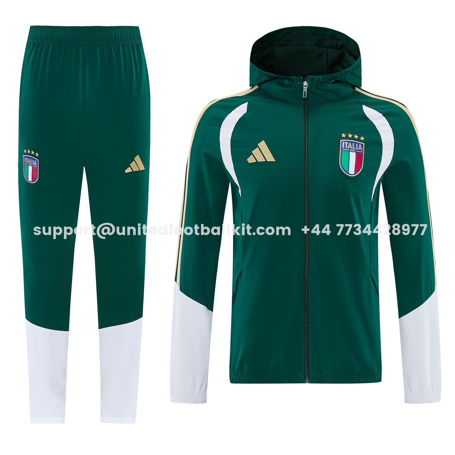Unitedfootballkit.com | Italy 2026 Hooded Windbreaker Training Set - Green Top & Pants -Customize Name, Number and Patch | Worldwide Shipping