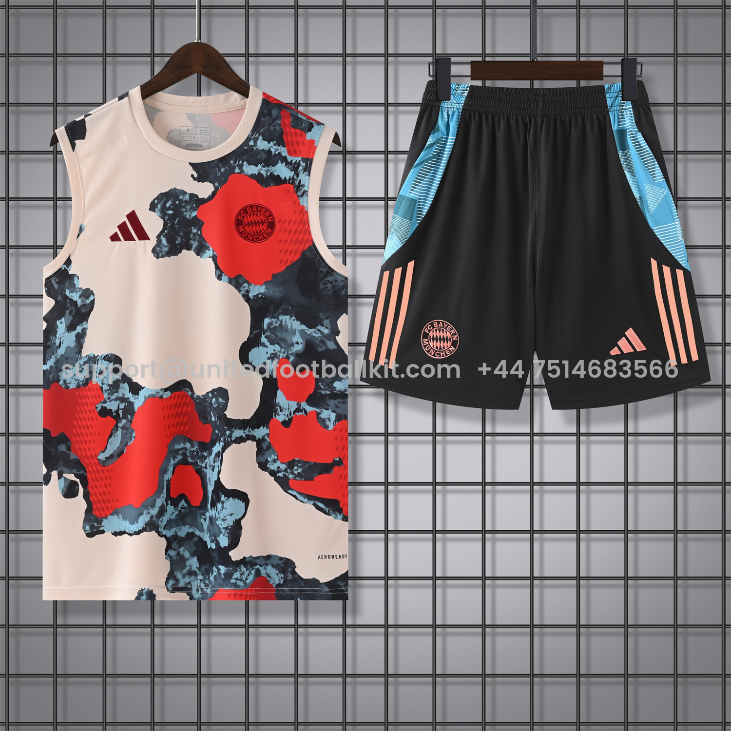 Unitedfootballkit.com | Bayern Munich 24-25 Pre-Match Vest Training Set - CamouflageTop & Black Shorts -Customize Name, Number and Patch | Worldwide Shipping