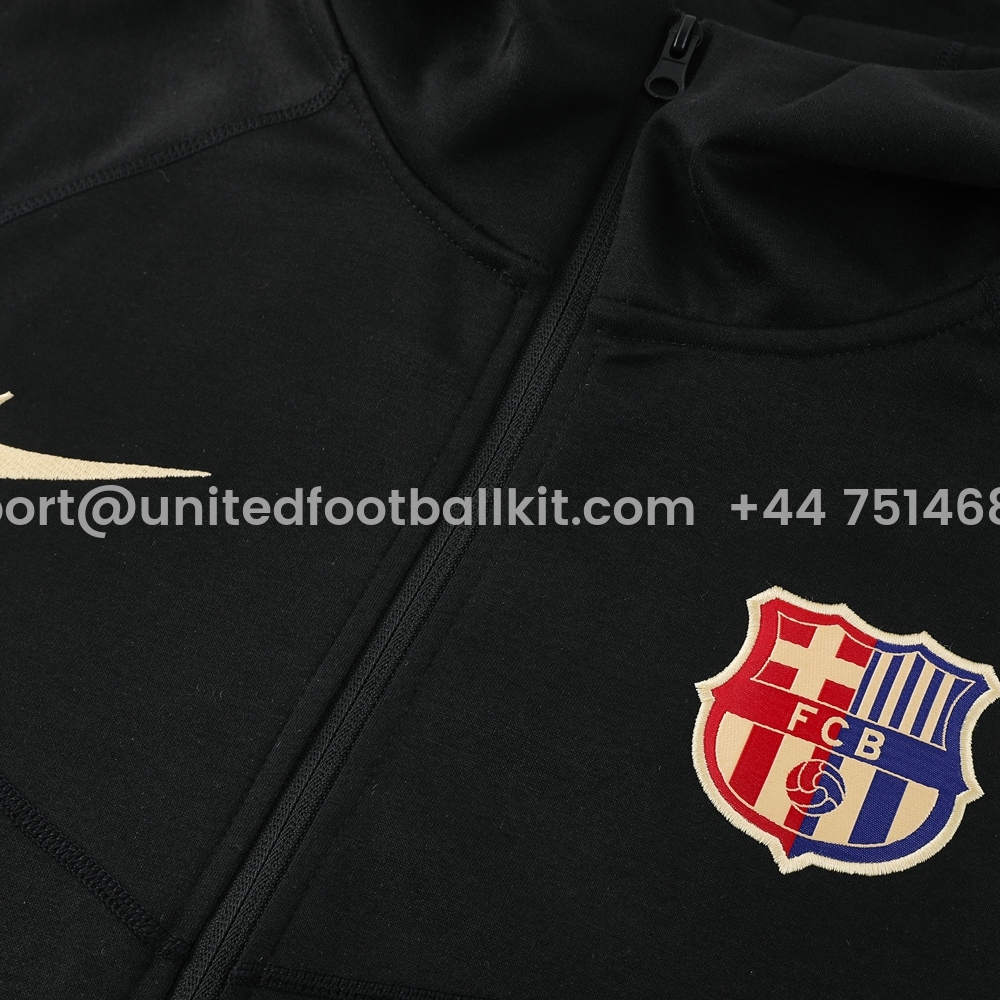 Unitedfootballkit.com | Barcelona 24-25 Unsponsored Training Hoodie Set - Black Hoodie and Pants -Customize Name, Number and Patch | Worldwide Shipping