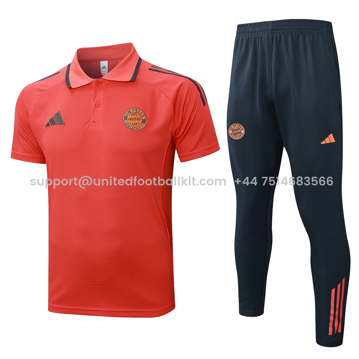 Unitedfootballkit.com | Bayern Munich 25-26 POLO Short-Sleeve Training Set - Orange Top and Deep Grey Pants -Customize Name, Number and Patch | Worldwide Shipping