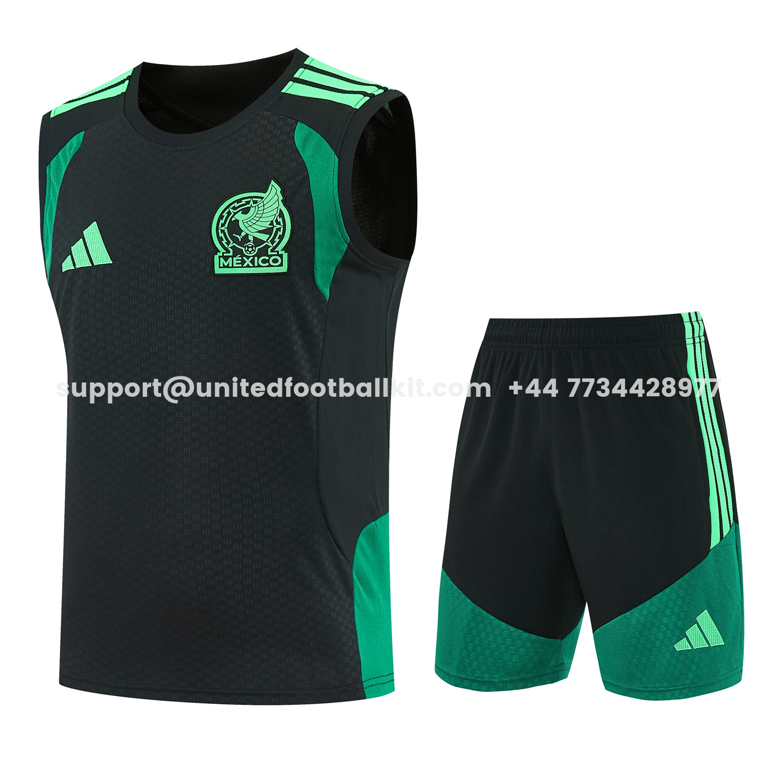 Unitedfootballkit.com | Mexico 2026 Vest Training Set - Black With Green Vest and Shorts -Customize Name, Number and Patch | Worldwide Shipping