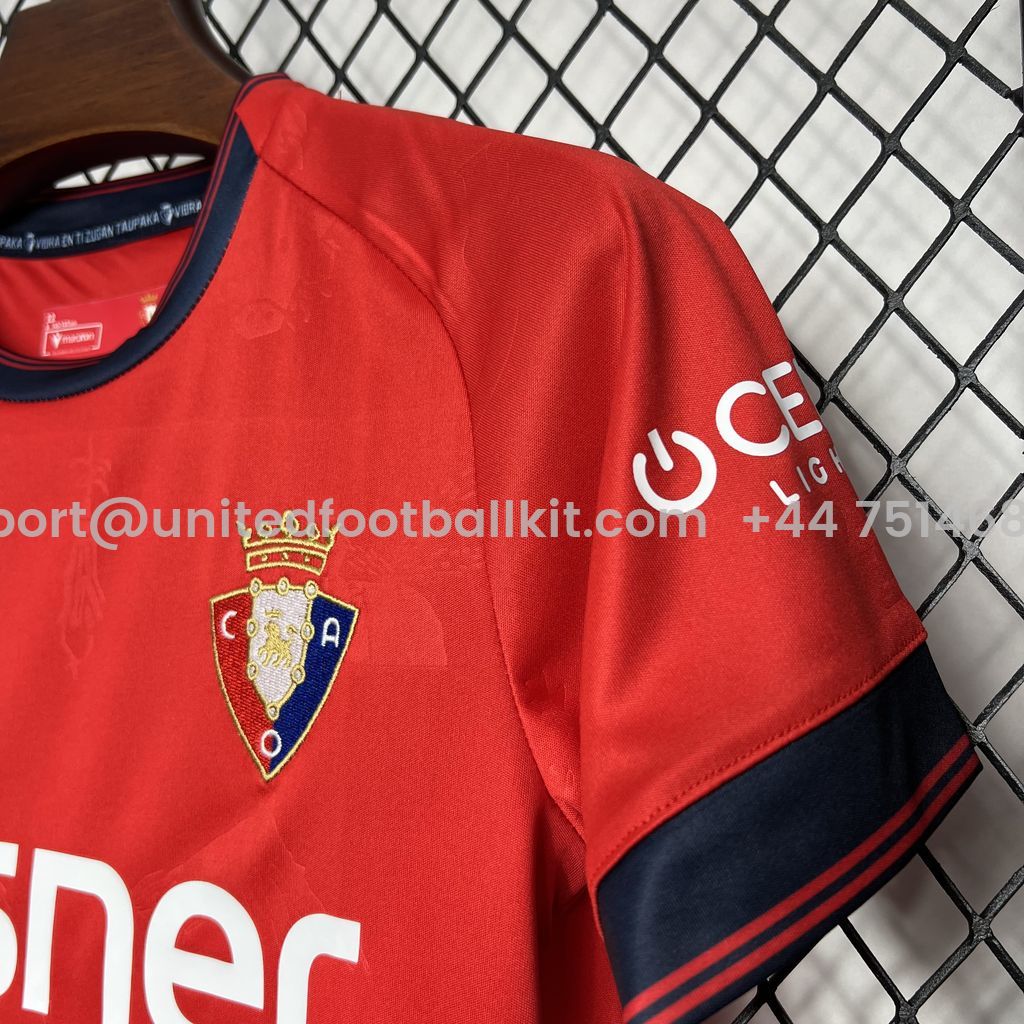 Unitedfootballkit.com | Osasuna 24-25 Home Stadium Kids Kit -Customize Name, Number and Patch | Worldwide Shipping