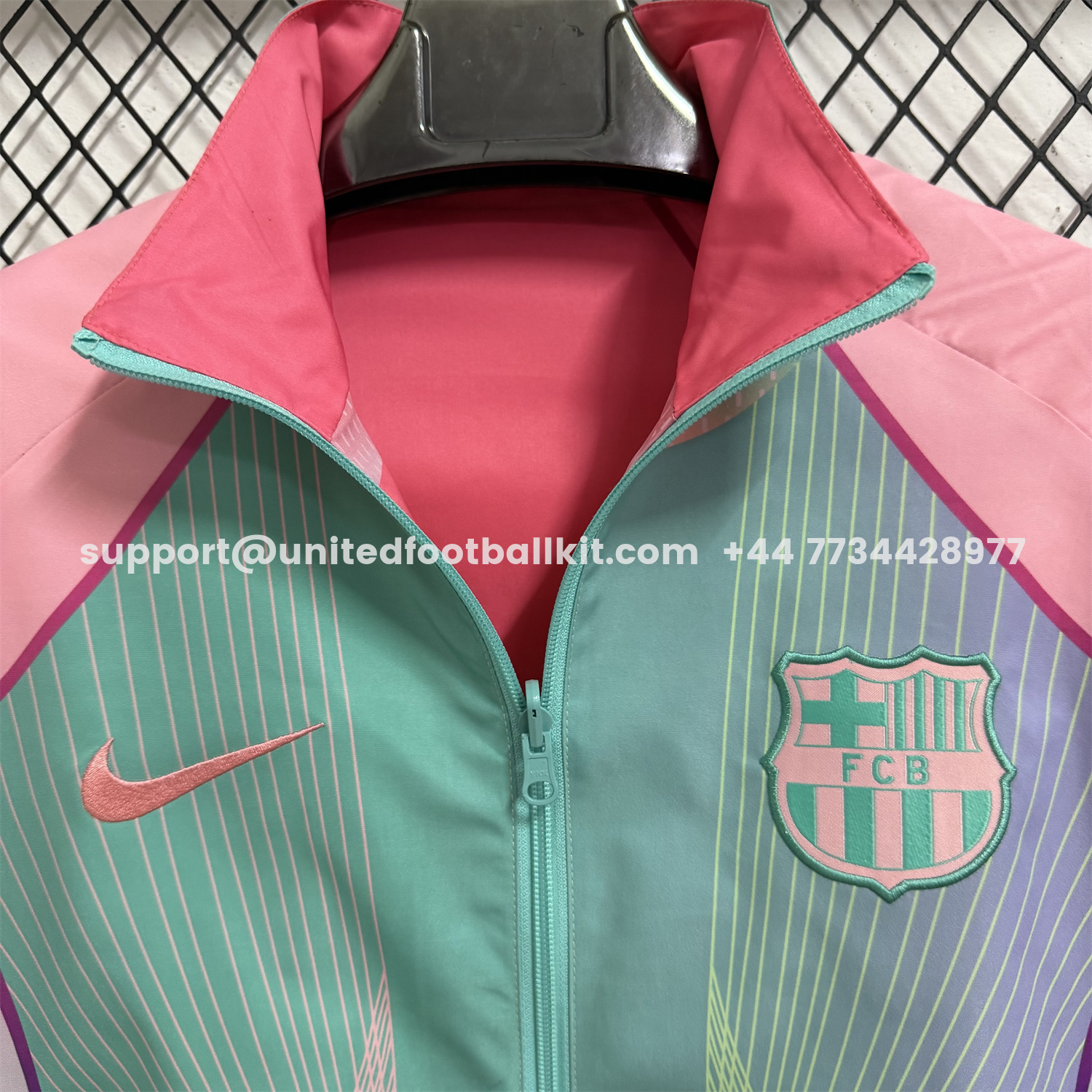 Unitedfootballkit.com | Barcelona 25-26 Double Sided Reversible Windbreaker - Green & Pink -Customize Name, Number and Patch | Worldwide Shipping
