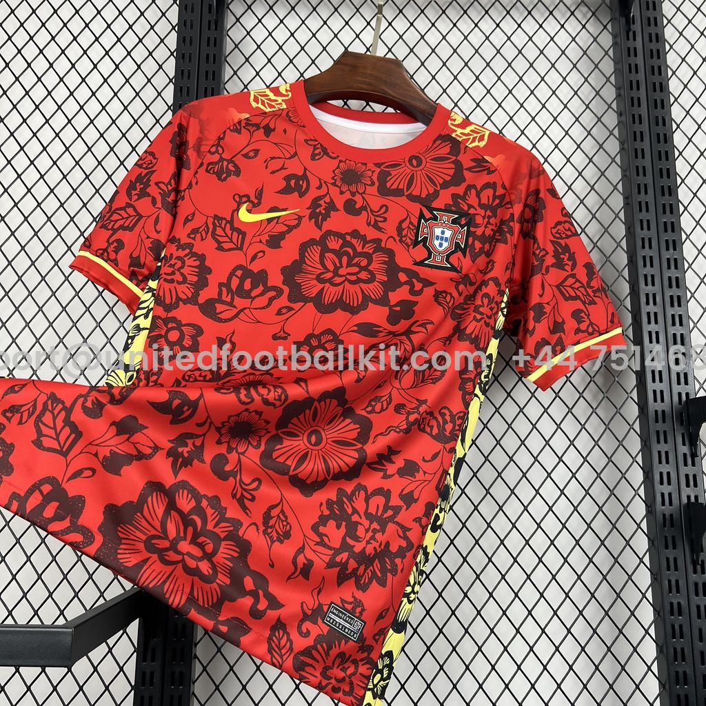 Unitedfootballkit.com | Portugal 2024-25 Red Flower Special Edition Jersey - Fans Version -Customize Name, Number and Patch | Worldwide Shipping