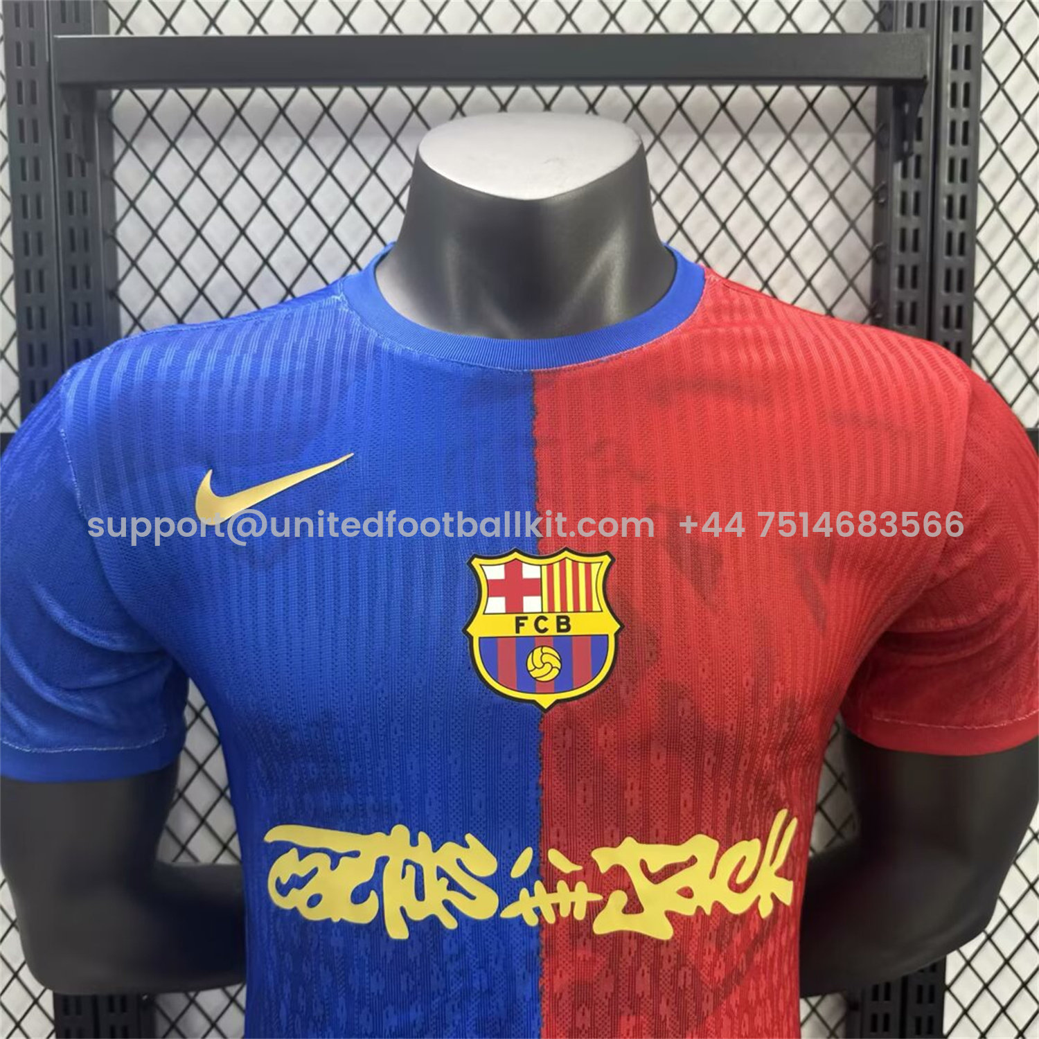 Unitedfootballkit.com | Barcelona x Travis Scott 25-26 Red & Blue Special Jersey - Player Version -Customize Name, Number and Patch | Worldwide Shipping
