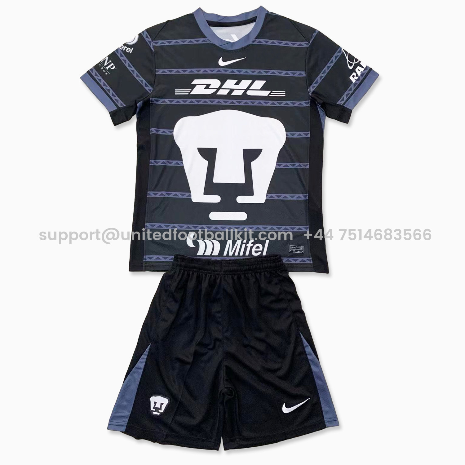 Unitedfootballkit.com | Pumas UNAM 24-25 Black Goalkeeper Kids Kit -Customize Name, Number and Patch | Worldwide Shipping