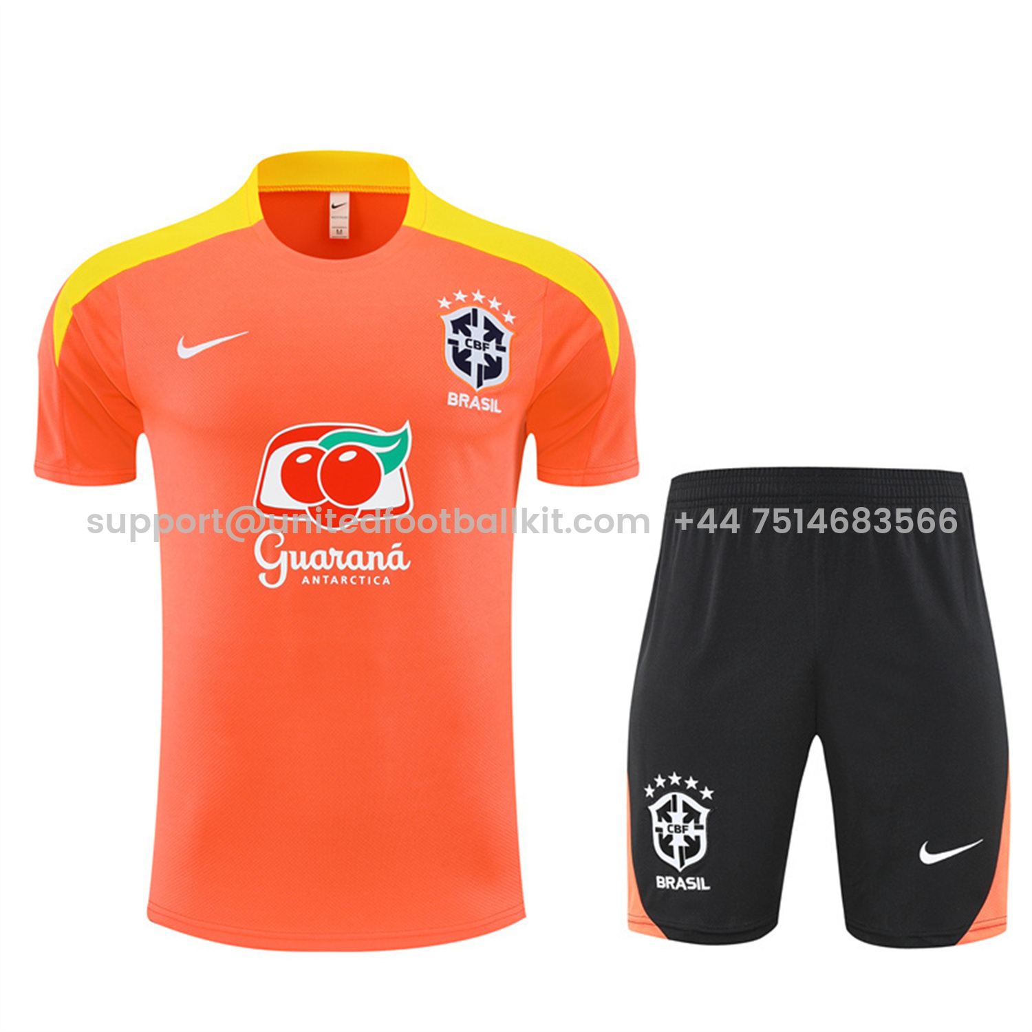 Unitedfootballkit.com | Brazil 25-26 Kids Short-Sleeve Training Set - Orange Top & Black Shorts -Customize Name, Number and Patch | Worldwide Shipping