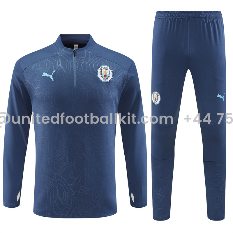 Unitedfootballkit.com | Manchester City 24-25 Long Sleeve Training Set - Deep Blue -Customize Name, Number and Patch | Worldwide Shipping