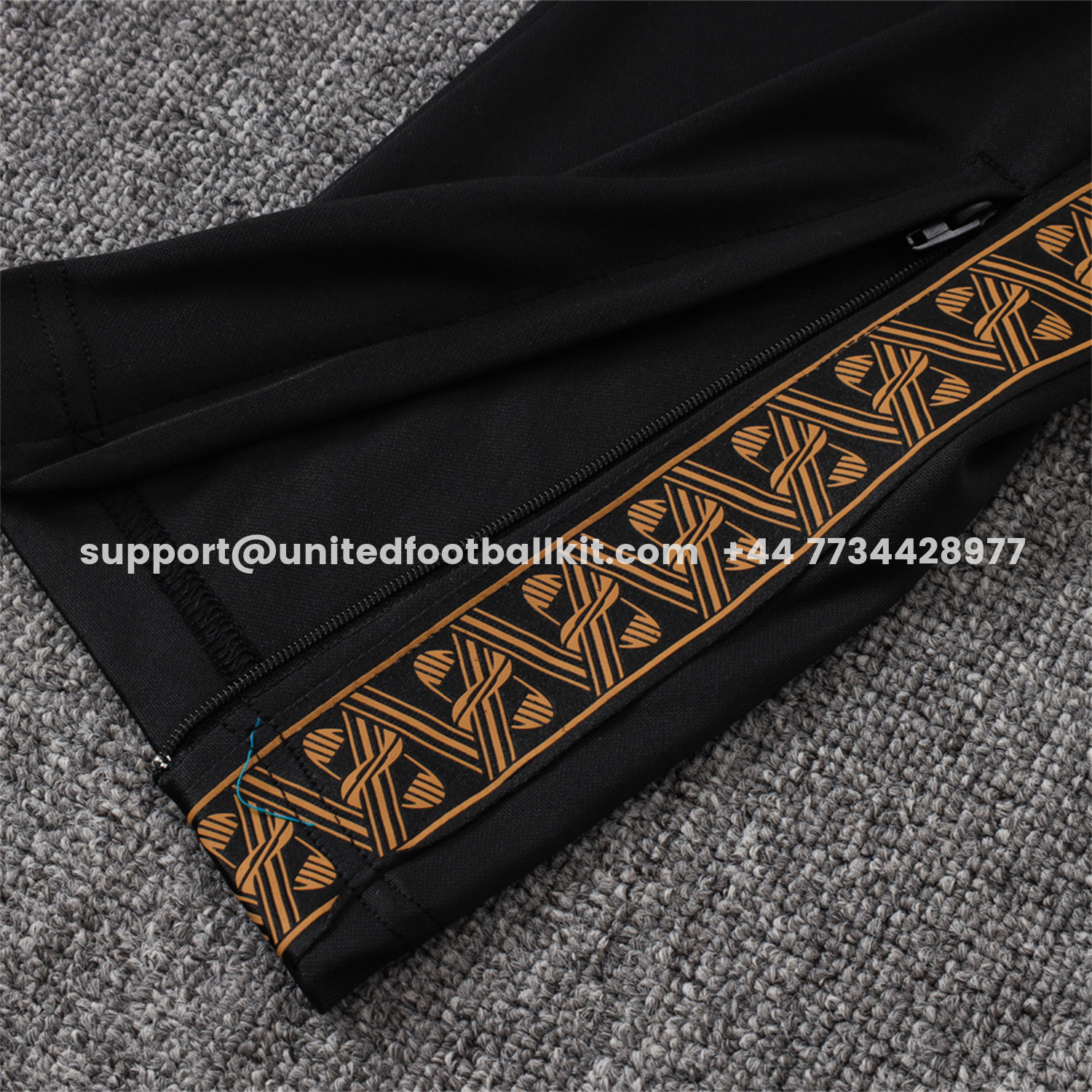 Unitedfootballkit.com | Portugal 2026 Long Sleeve Training Set - Gold Lines Black Top & Pants -Customize Name, Number and Patch | Worldwide Shipping