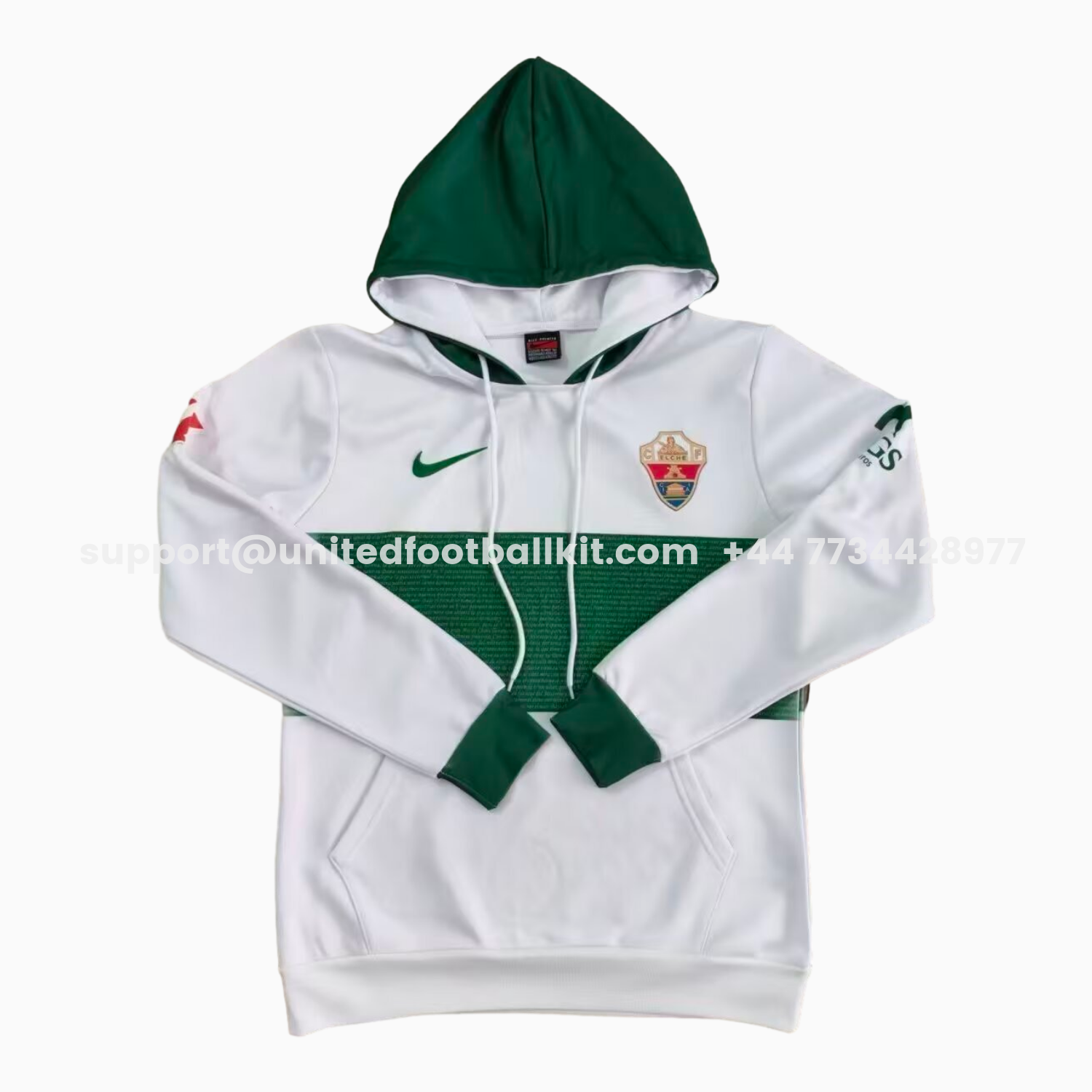 Unitedfootballkit.com | Elche 25-26 White Unisex Pullover Hoodie -Customize Name, Number and Patch | Worldwide Shipping