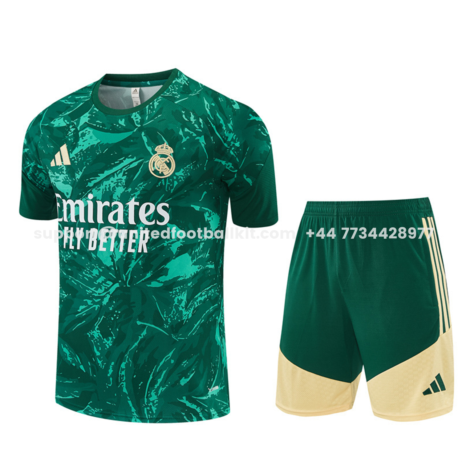 Unitedfootballkit.com | Real Madrid 26-27 Short-Sleeve Training Set - Green Camouflage Top & Green Shorts -Customize Name, Number and Patch | Worldwide Shipping