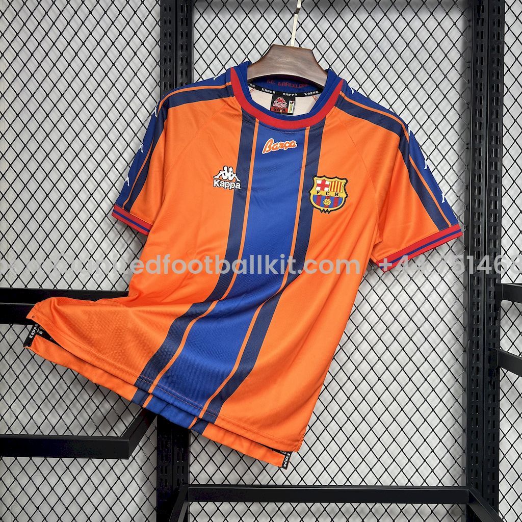 Unitedfootballkit.com | Retro Barcelona 1997-98 Away Jersey -Customize Name, Number and Patch | Worldwide Shipping