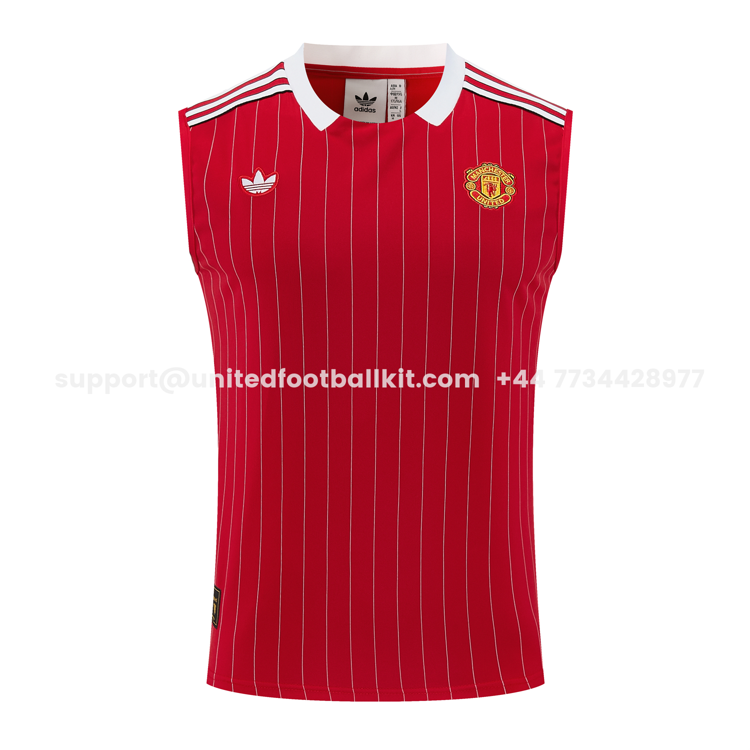 Unitedfootballkit.com | Manchester United 25-26 Retro Style Vest Training Set - Red With White Stripes Top & Pants -Customize Name, Number and Patch | Worldwide Shipping