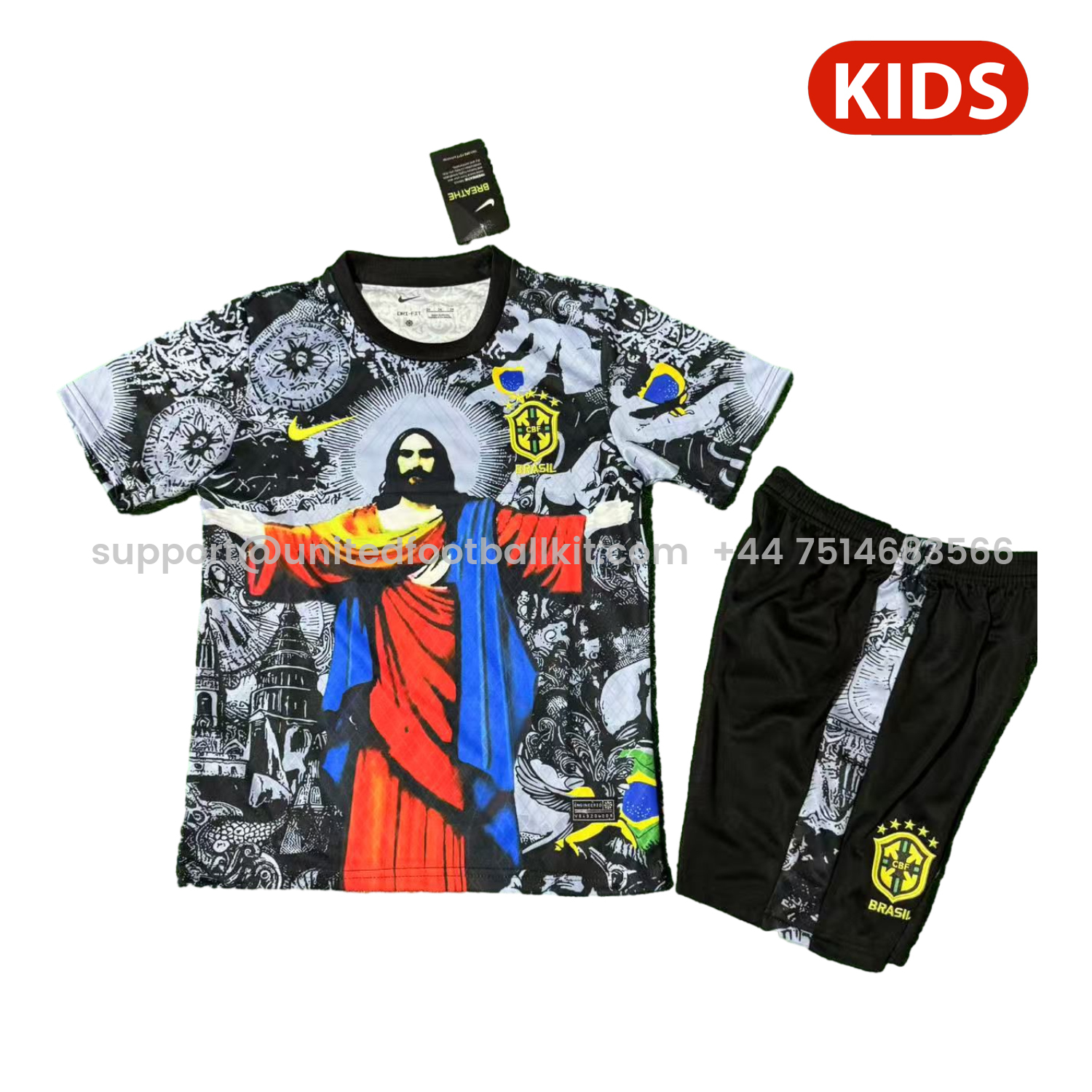 Unitedfootballkit.com | Brazil 25-26 Red Jesus Grey Special Kids Kit -Customize Name, Number and Patch | Worldwide Shipping