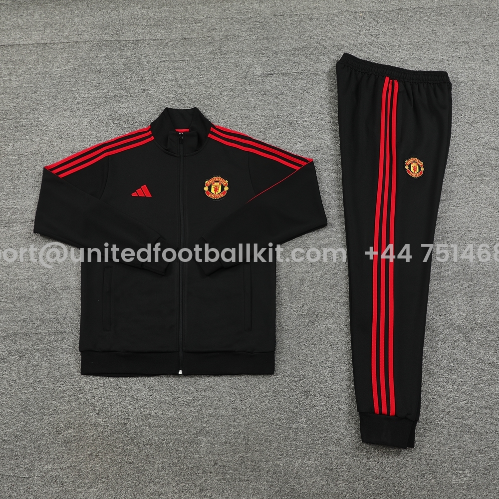 Unitedfootballkit.com | Manchester United 24-25 Jacket Training Tracksuit - Black -Customize Name, Number and Patch | Worldwide Shipping