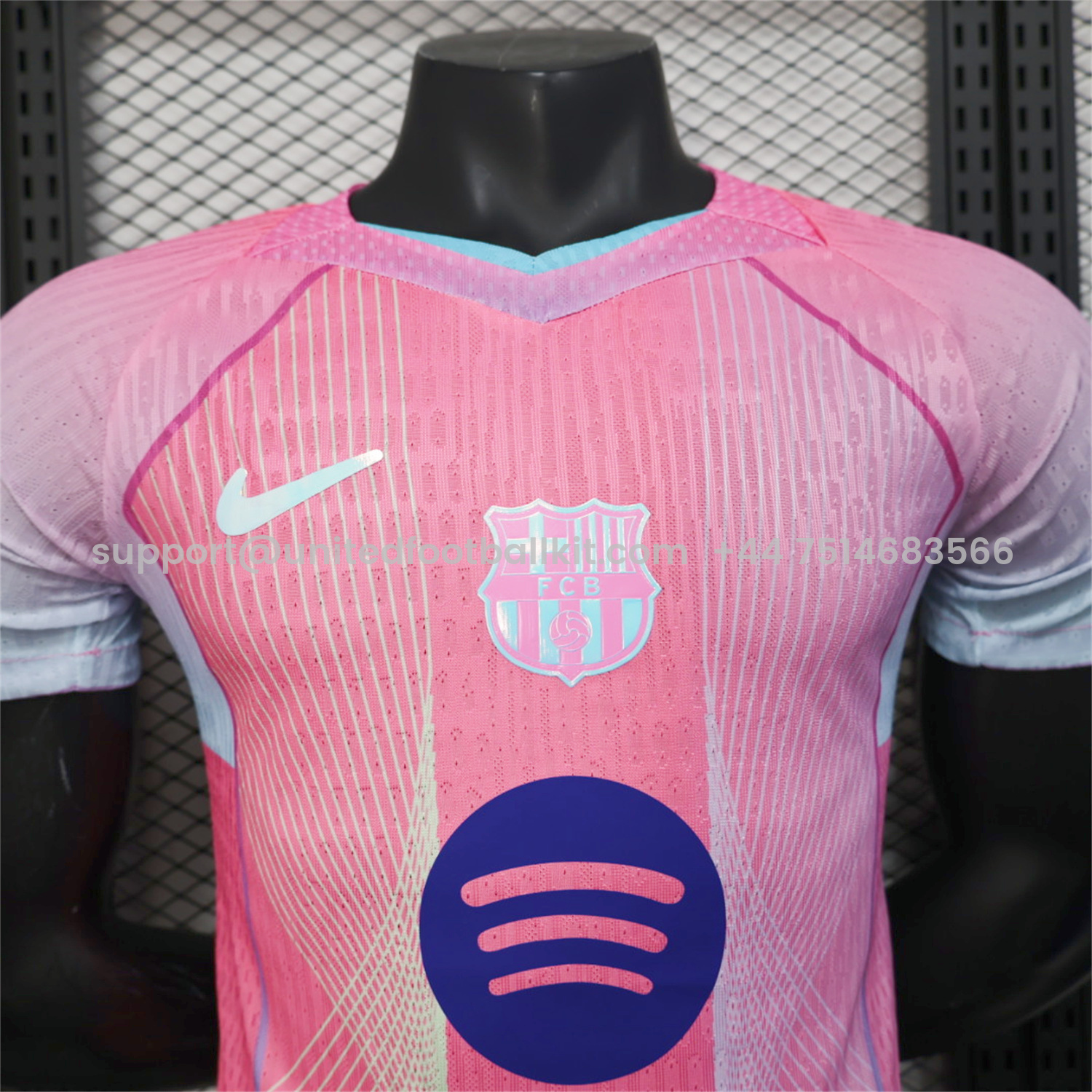 Unitedfootballkit.com | Barcelona 25-26 Pink and Light Blue Stripes Jersey - Player Version -Customize Name, Number and Patch | Worldwide Shipping