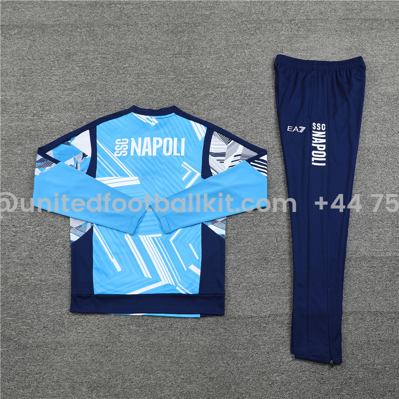 Unitedfootballkit.com | Napoli 24-25 Pre-Match Long Sleeve Training Set - Light Blue Top and Deep Blue Pants -Customize Name, Number and Patch | Worldwide Shipping