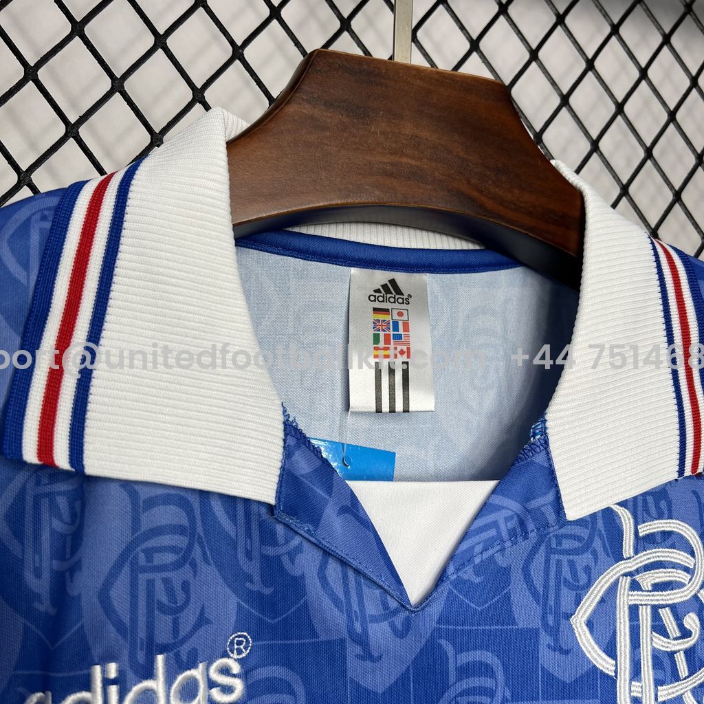 Unitedfootballkit.com | Retro Glasgow Rangers 1996-97 Home Stadium Jersey -Customize Name, Number and Patch | Worldwide Shipping