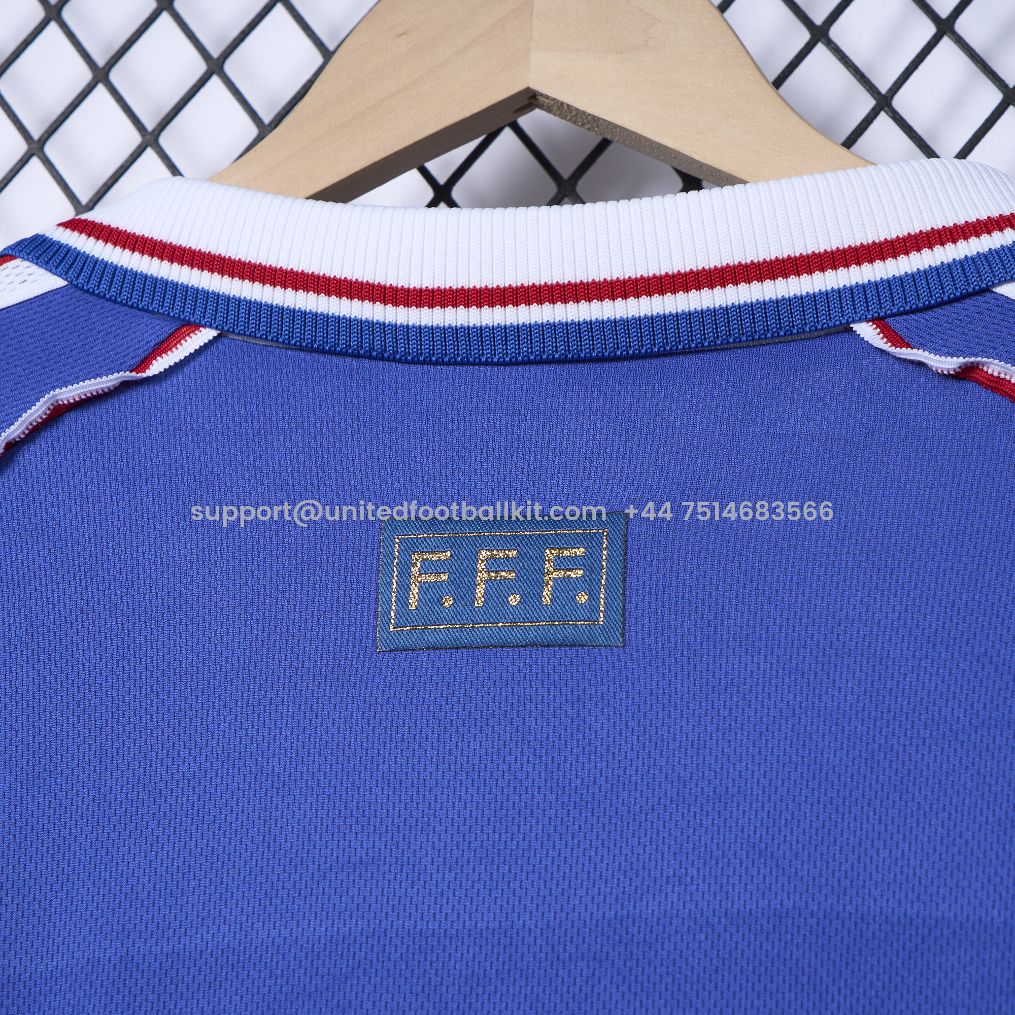 Unitedfootballkit.com | Retro France 1998 Home Stadium Jersey (with 1998 World Cup mark on right chest) -Customize Name, Number and Patch | Worldwide Shipping