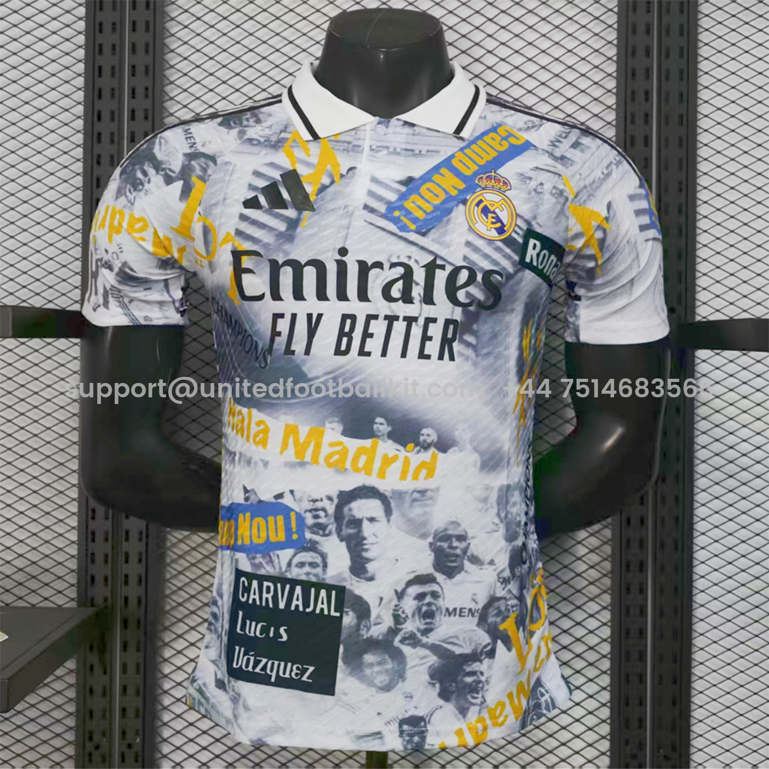 Unitedfootballkit.com | Real Madrid 25-26 Capture Of Camp Nou POLO White Special Jersey - Player Version -Customize Name, Number and Patch | Worldwide Shipping