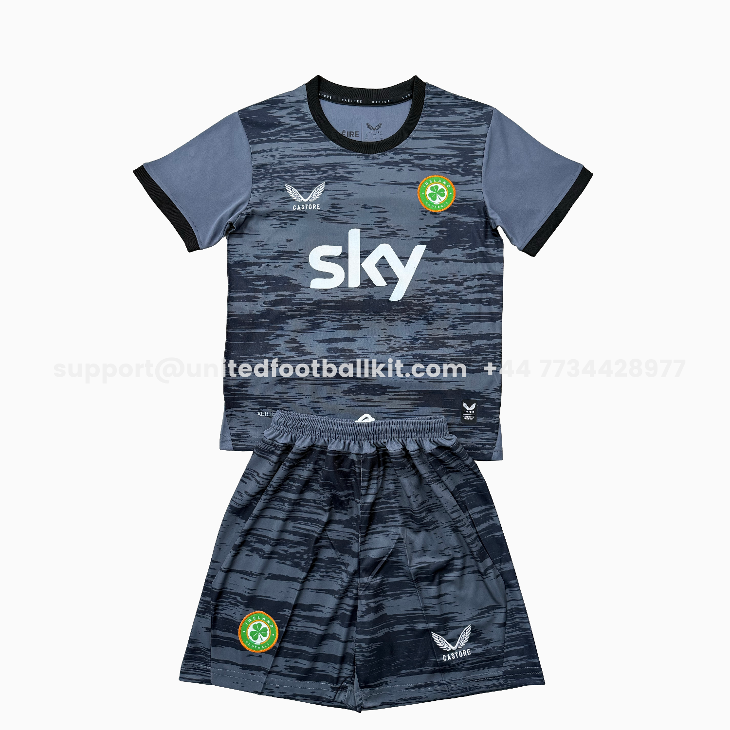Unitedfootballkit.com | Ireland 25-26 Black Goalkeeper Kids Kit -Customize Name, Number and Patch | Worldwide Shipping