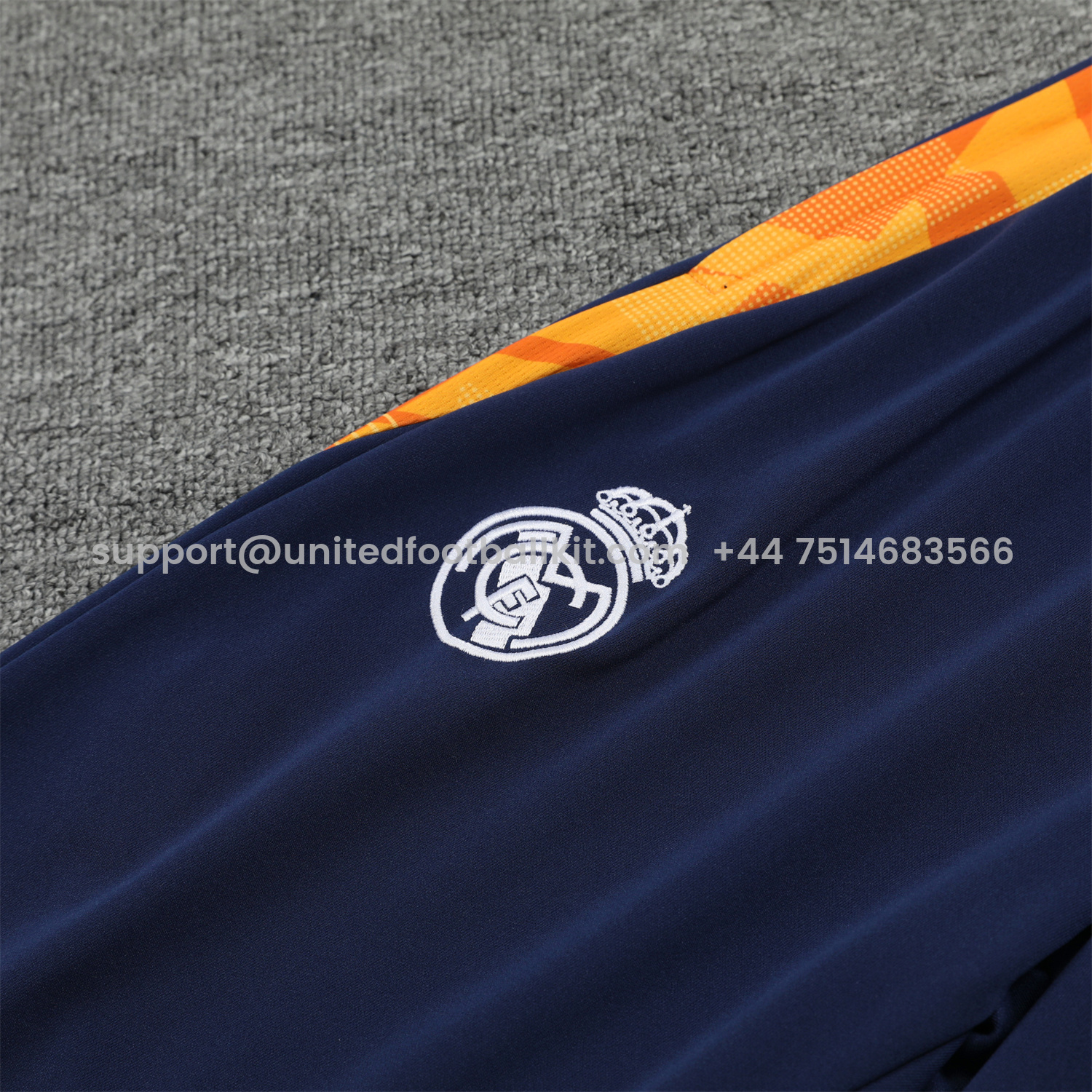 Unitedfootballkit.com | Real Madrid 24-25 Training Hoodie Set - White Hoodie and Deep Blue Pants -Customize Name, Number and Patch | Worldwide Shipping