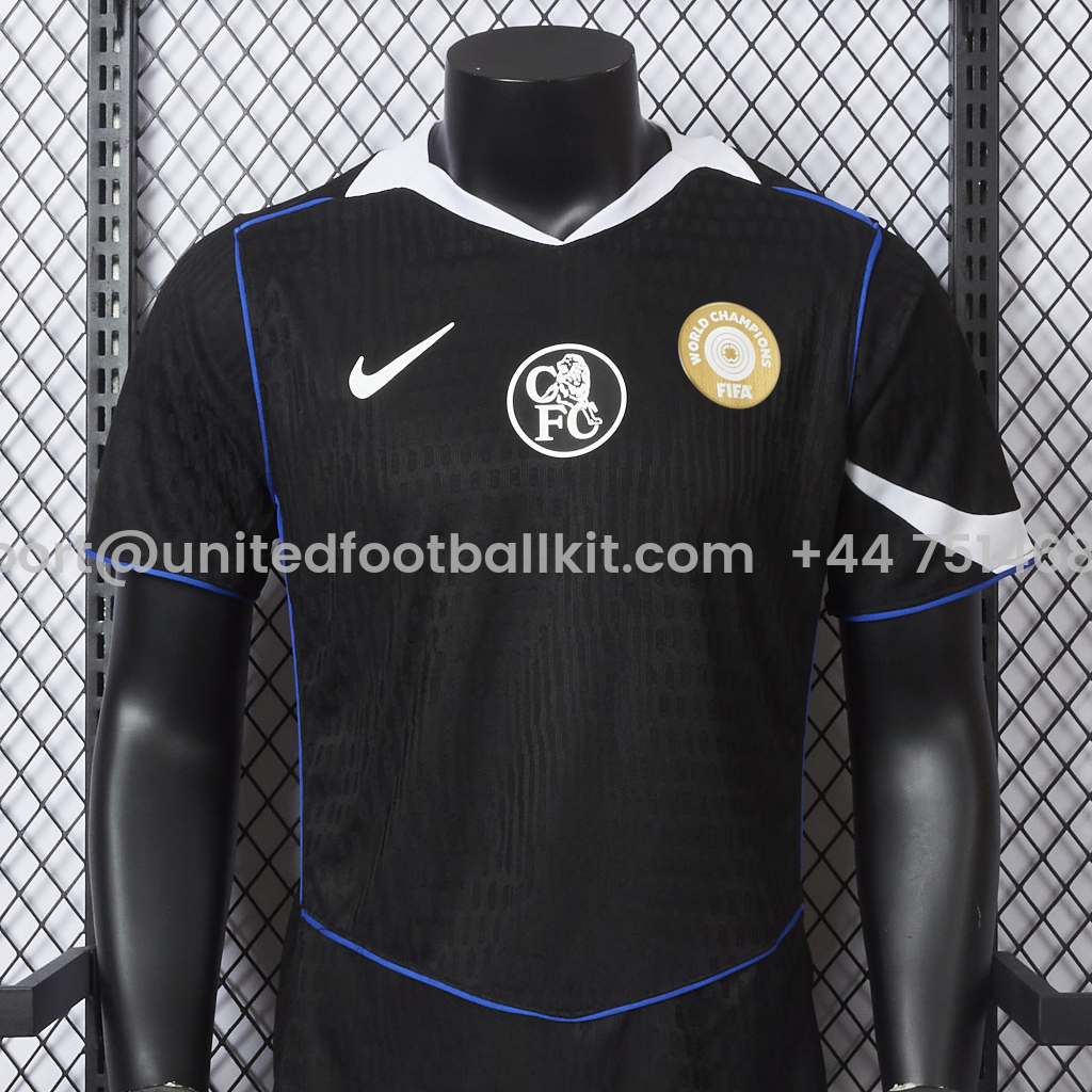 Unitedfootballkit.com | C.H.E.L.S.E.A 25-26 Third Unsponsored Black Jersey - Player Version -Customize Name, Number and Patch | Worldwide Shipping
