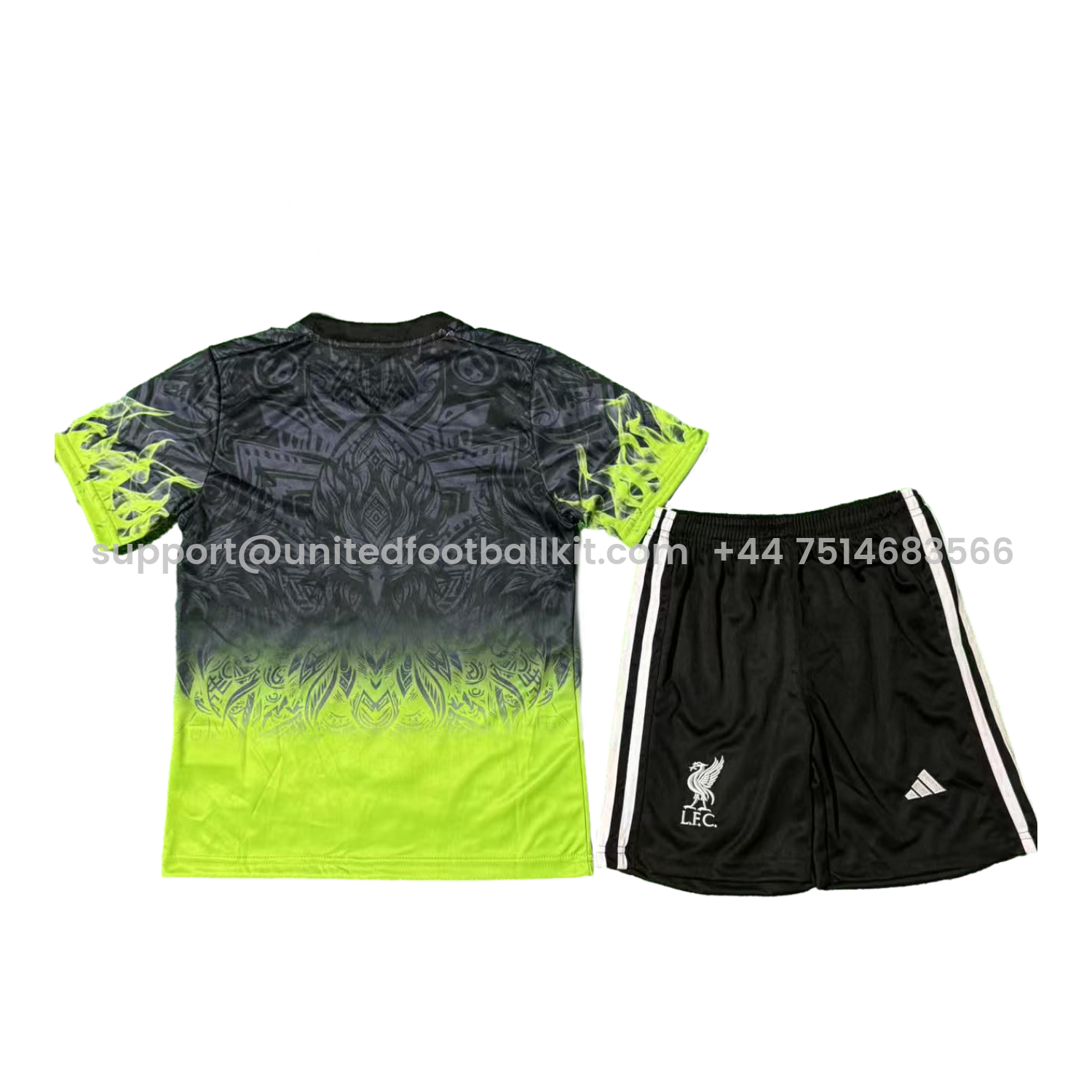 Unitedfootballkit.com | Liver.pool 25-26 Green Liver.pool Bird Black Special Kids Kit -Customize Name, Number and Patch | Worldwide Shipping