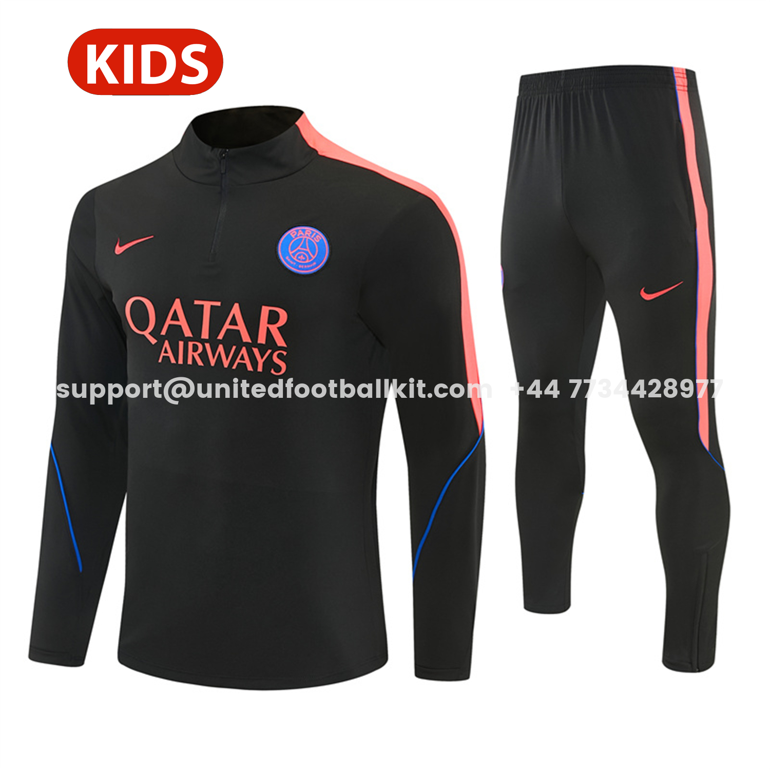 Unitedfootballkit.com | Paris Saint-Germain 26-27 Kids Long Sleeves Training Set - Black With Pink Top & Pants -Customize Name, Number and Patch | Worldwide Shipping