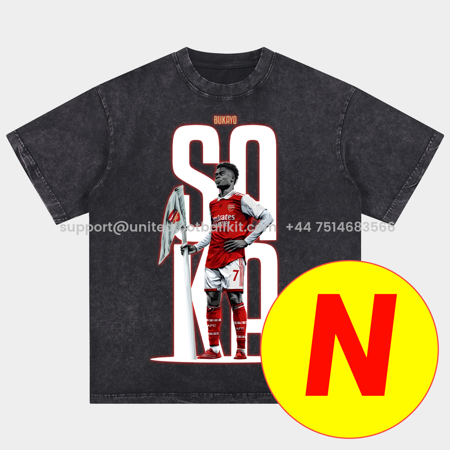 Unitedfootballkit.com | Arsenal Henry Wenger Saka Gunners Oversized Washed T-Shirt -Customize Name, Number and Patch | Worldwide Shipping