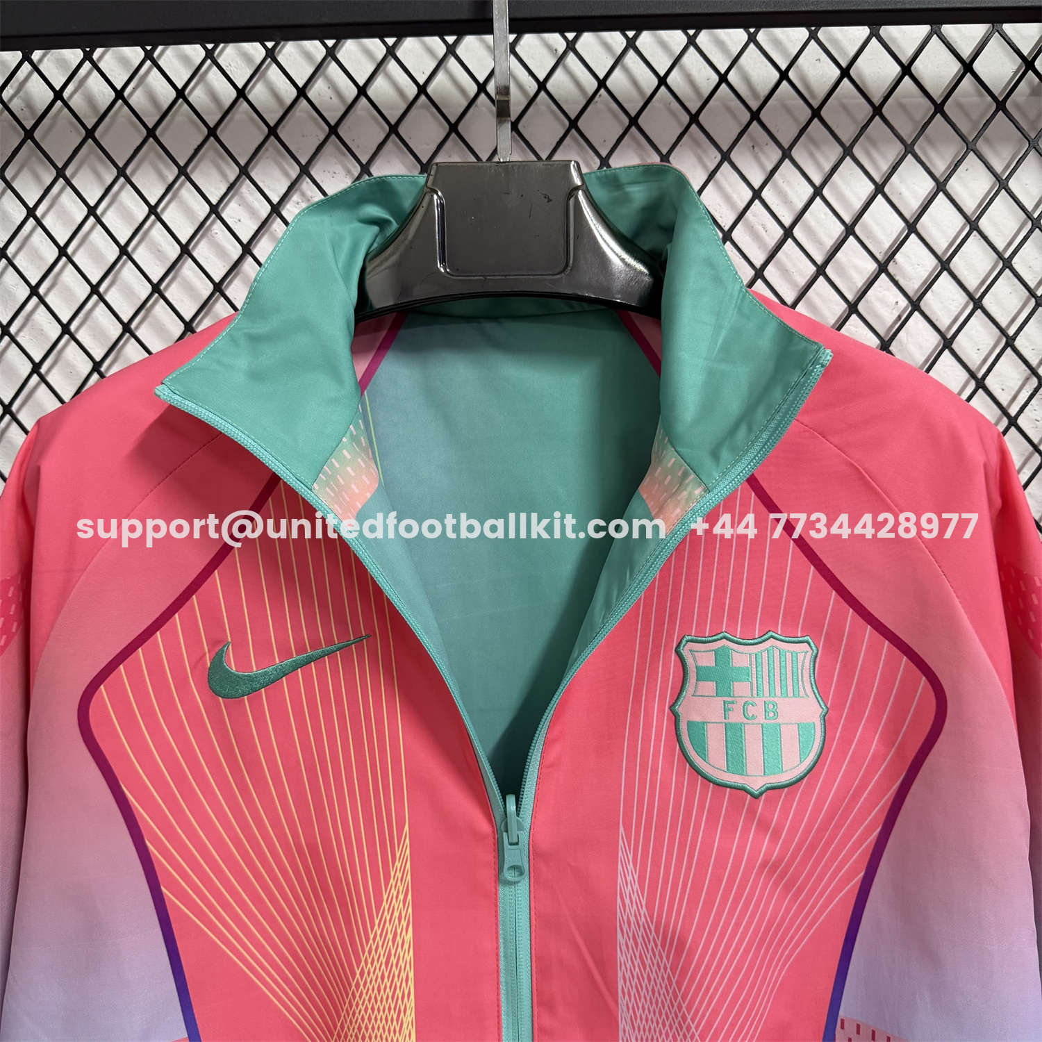 Unitedfootballkit.com | Barcelona 25-26 Double Sided Reversible Windbreaker - Green & Pink -Customize Name, Number and Patch | Worldwide Shipping