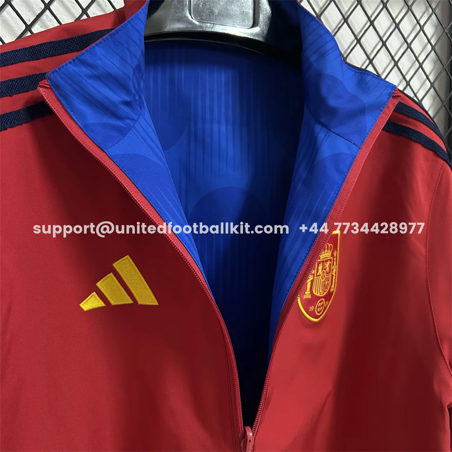 Unitedfootballkit.com | Spain 2026 Pre-Match Double Sided Reversible Windbreaker - Red -Customize Name, Number and Patch | Worldwide Shipping