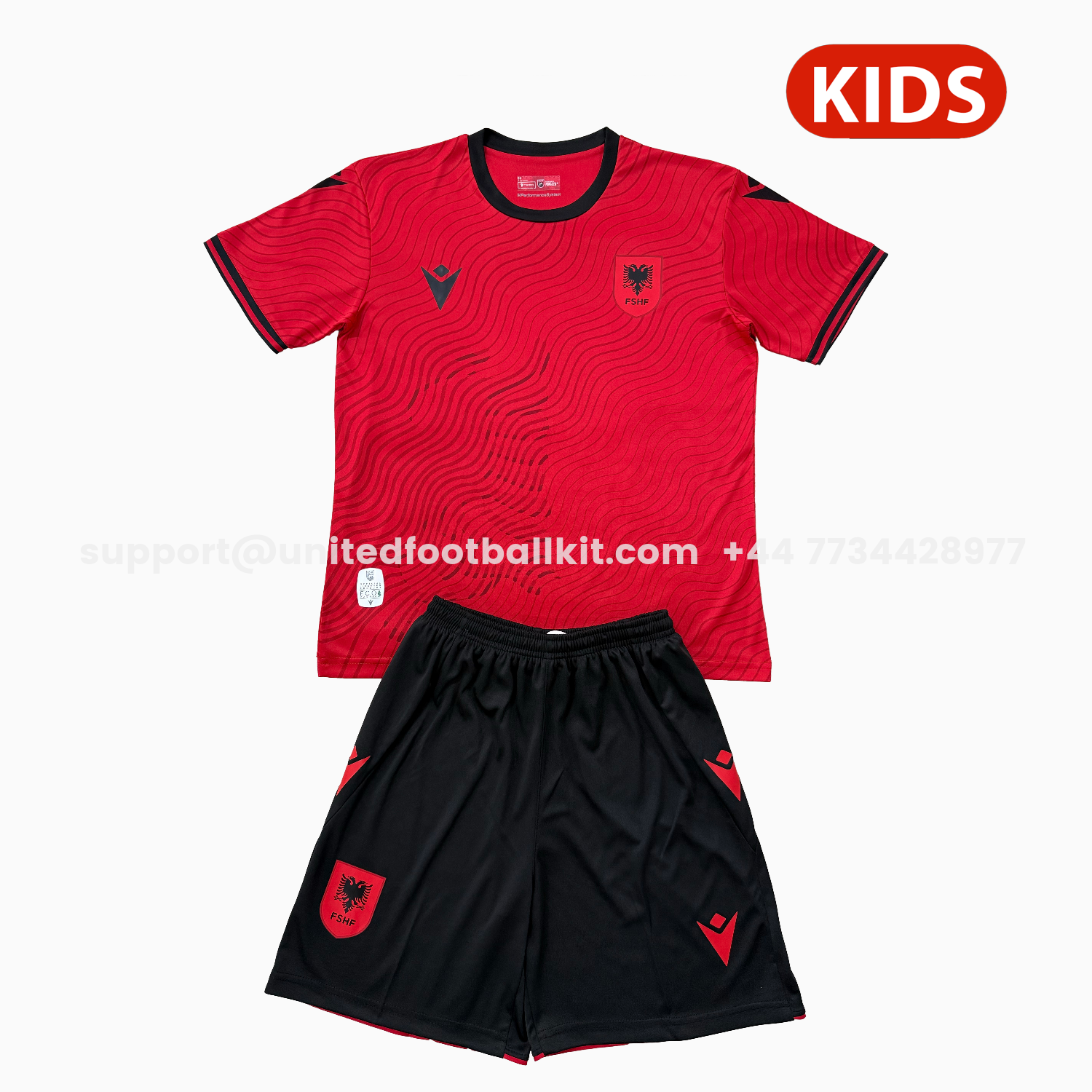 Unitedfootballkit.com | Albania 2026 Home Kids Kit -Customize Name, Number and Patch | Worldwide Shipping