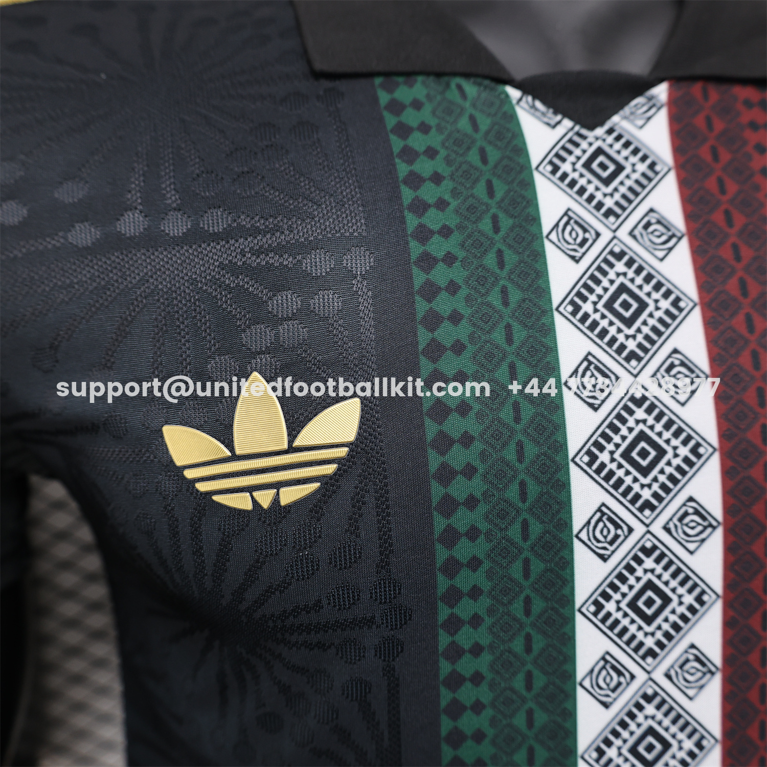 Unitedfootballkit.com | Mexico 25-26 Black Polo Jersey with Red White and Green Decorative Pattern - Player Version -Customize Name, Number and Patch | Worldwide Shipping