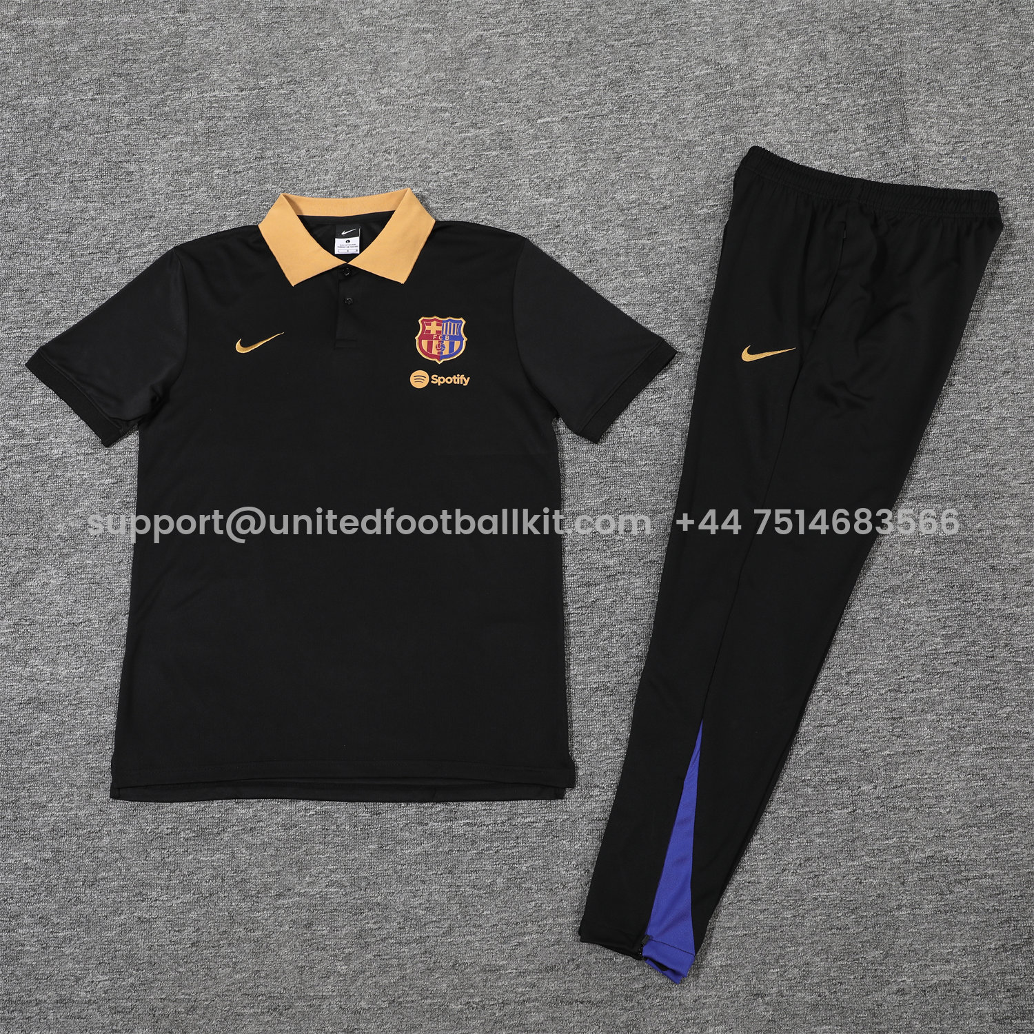 Unitedfootballkit.com | Barcelona 25-26 POLO Short-Sleeve Training Set - Black Top and Pants -Customize Name, Number and Patch | Worldwide Shipping