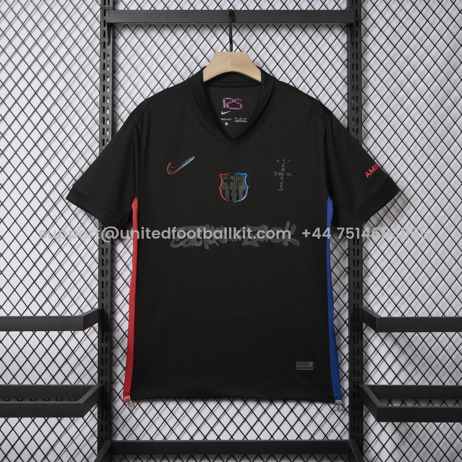 Unitedfootballkit.com | Barcelona x Travis Scott 24-25 Away Pure Black Jersey - Fans Version -Customize Name, Number and Patch | Worldwide Shipping