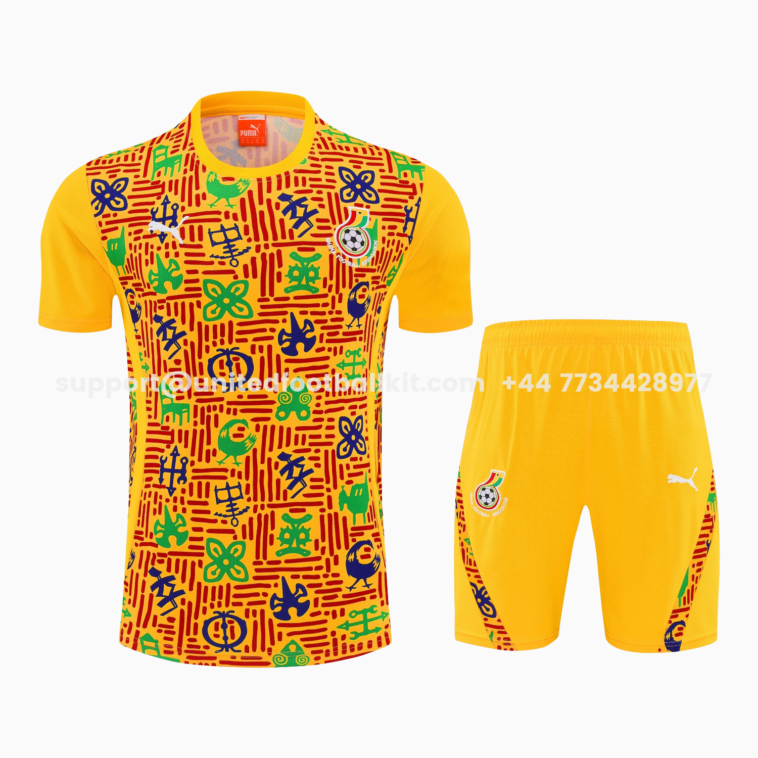 Unitedfootballkit.com | Ghana 2026 Short-Sleeve Training Set - Yellow Top and Shorts -Customize Name, Number and Patch | Worldwide Shipping