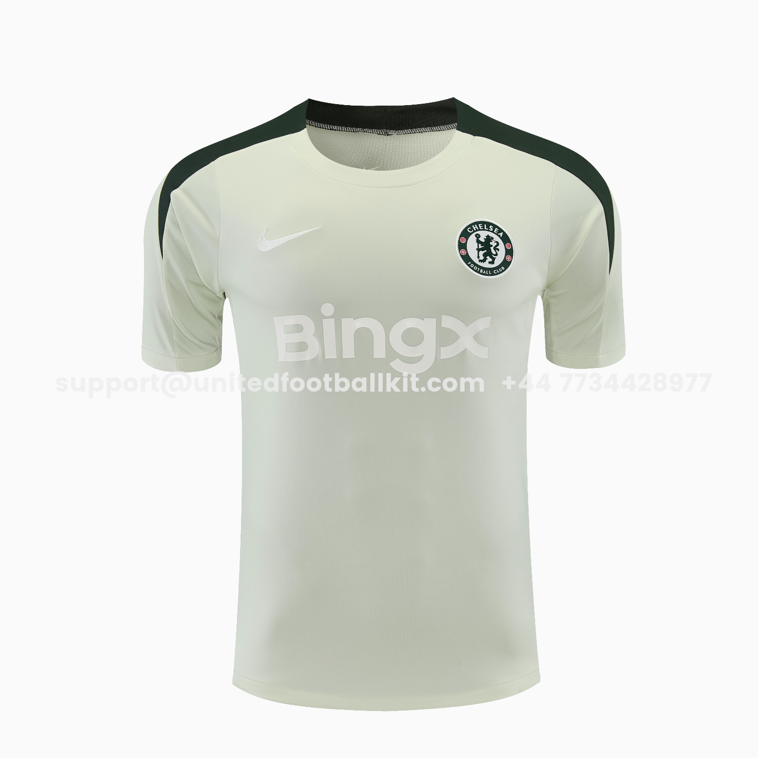 Unitedfootballkit.com | C.H.E.L.S.E.A 25-26 Short-Sleeve Training Set - Light Gray With Dark Green Accents Top & Dark Green Pants -Customize Name, Number and Patch | Worldwide Shipping