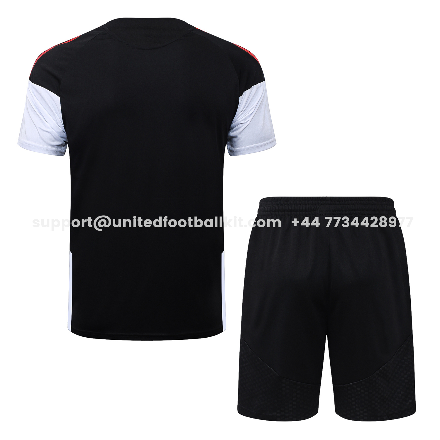 Unitedfootballkit.com | Arsenal 26-27 Short-Sleeve Training Set - Red Edge Black Top & Shorts -Customize Name, Number and Patch | Worldwide Shipping