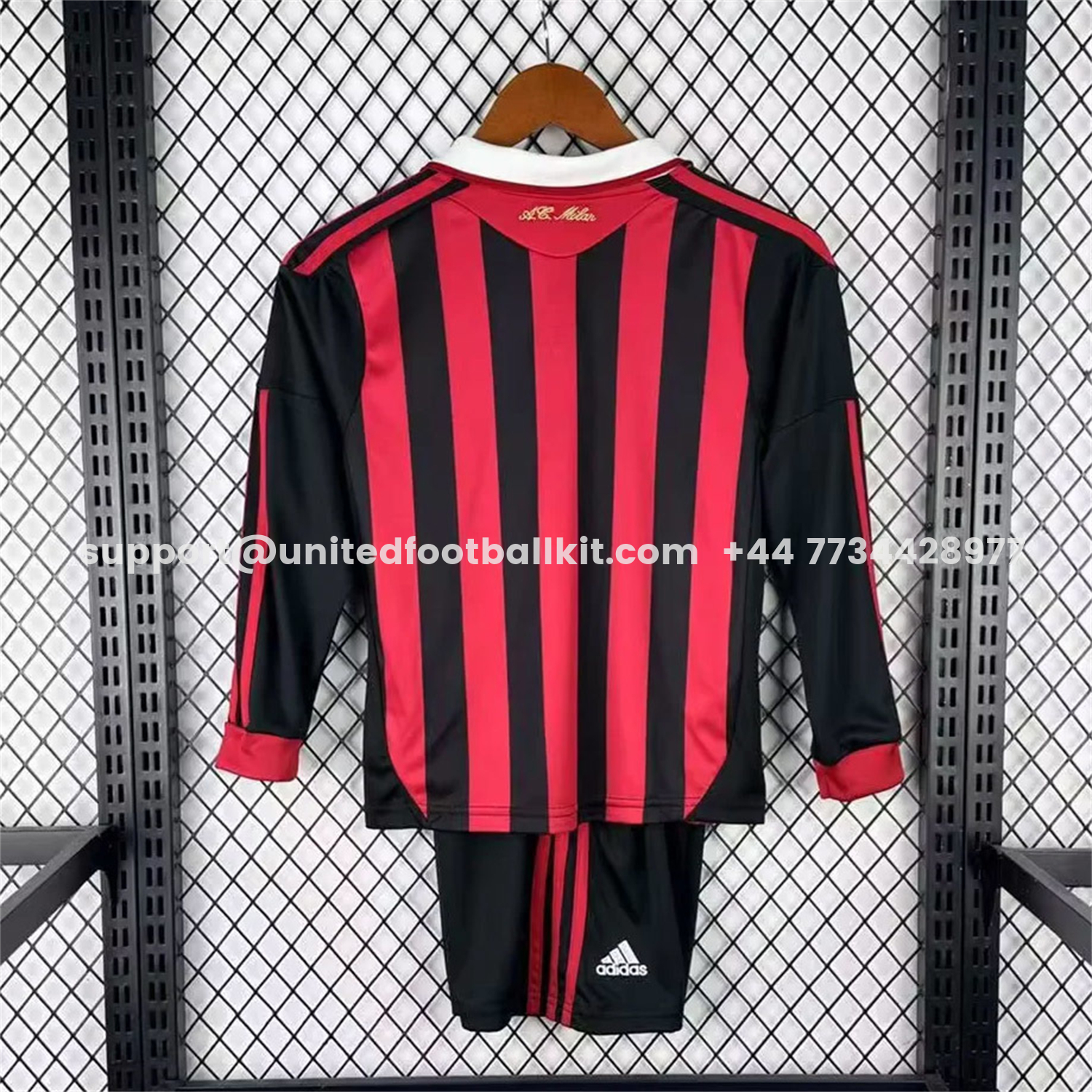 Unitedfootballkit.com | Retro AC Milan 2009-10 Home Red Long Sleeves Kids Kit -Customize Name, Number and Patch | Worldwide Shipping