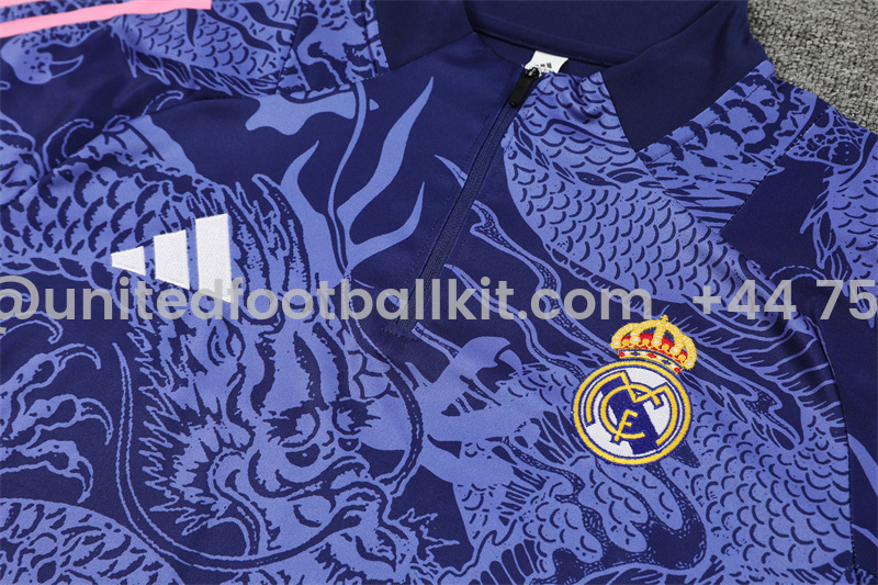 Unitedfootballkit.com | Real Madrid 24-25 Long Sleeve Training Set - Blue Dragon -Customize Name, Number and Patch | Worldwide Shipping