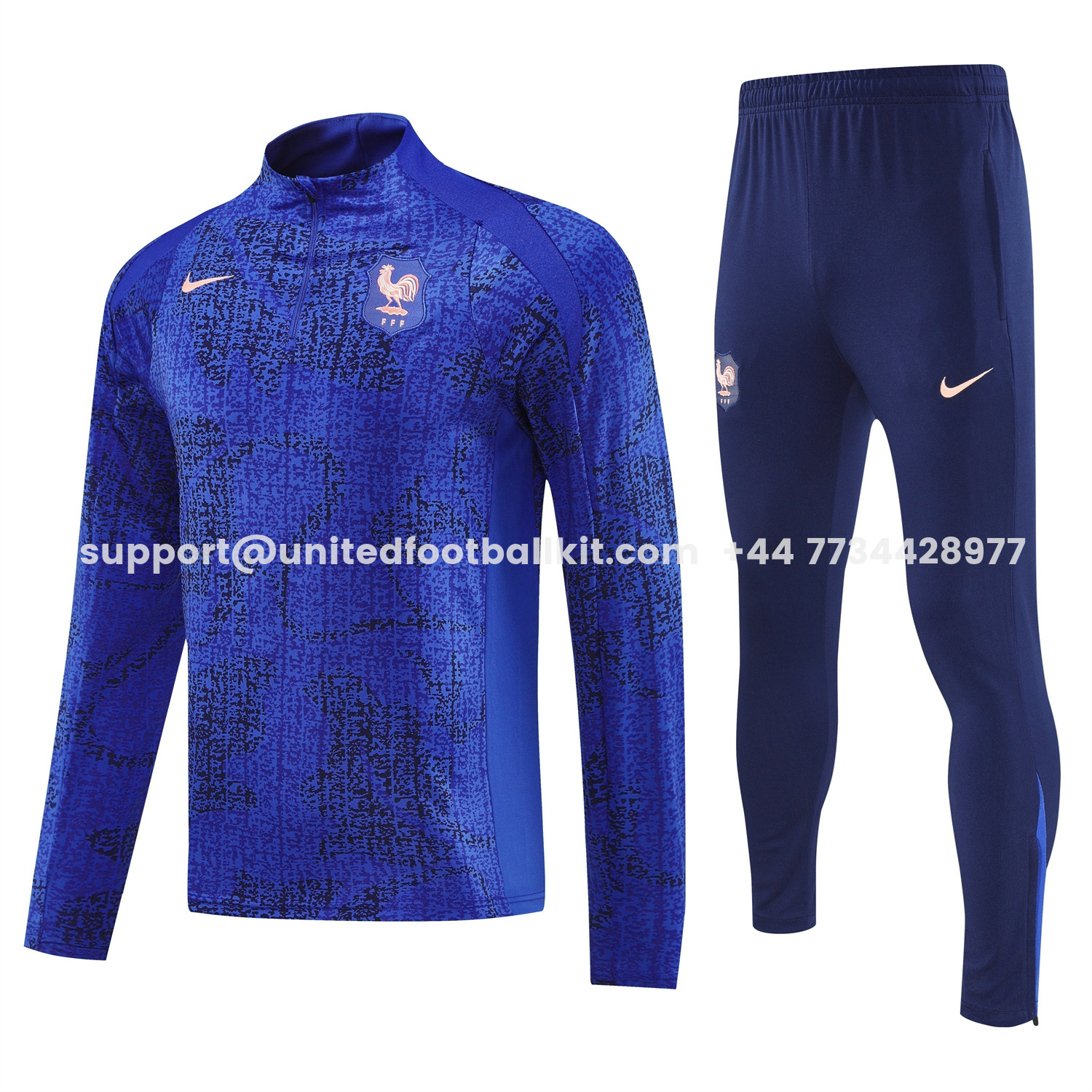 Unitedfootballkit.com | France 2026 Long Sleeves Training Set - Ocean Blue Top & Dark Blue Pants -Customize Name, Number and Patch | Worldwide Shipping