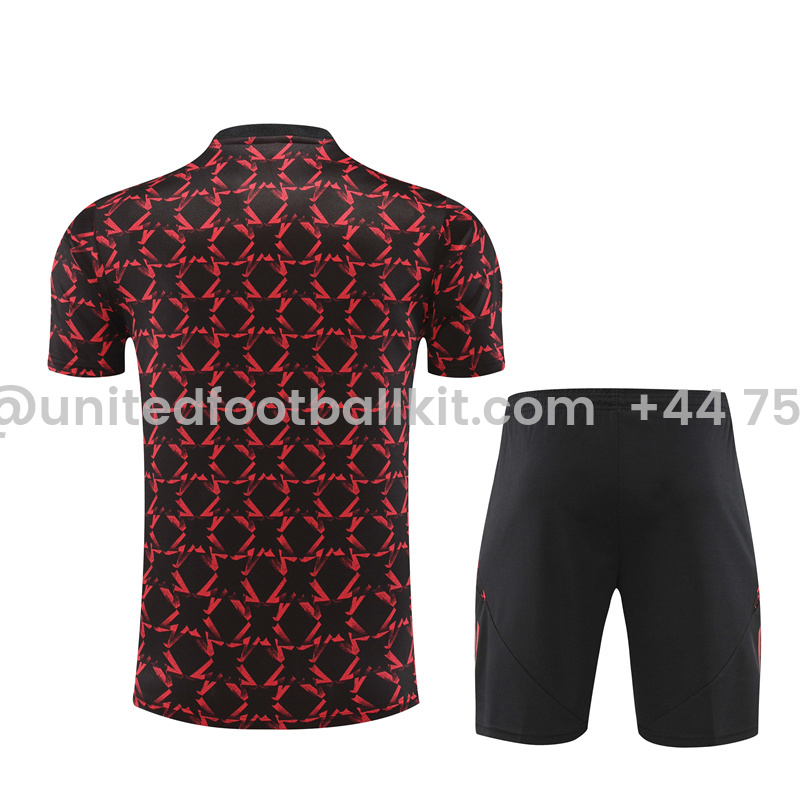 Unitedfootballkit.com | Manchester United 24-25 Short-Sleeve Training Kids Kit - Black Red Camouflage -Customize Name, Number and Patch | Worldwide Shipping
