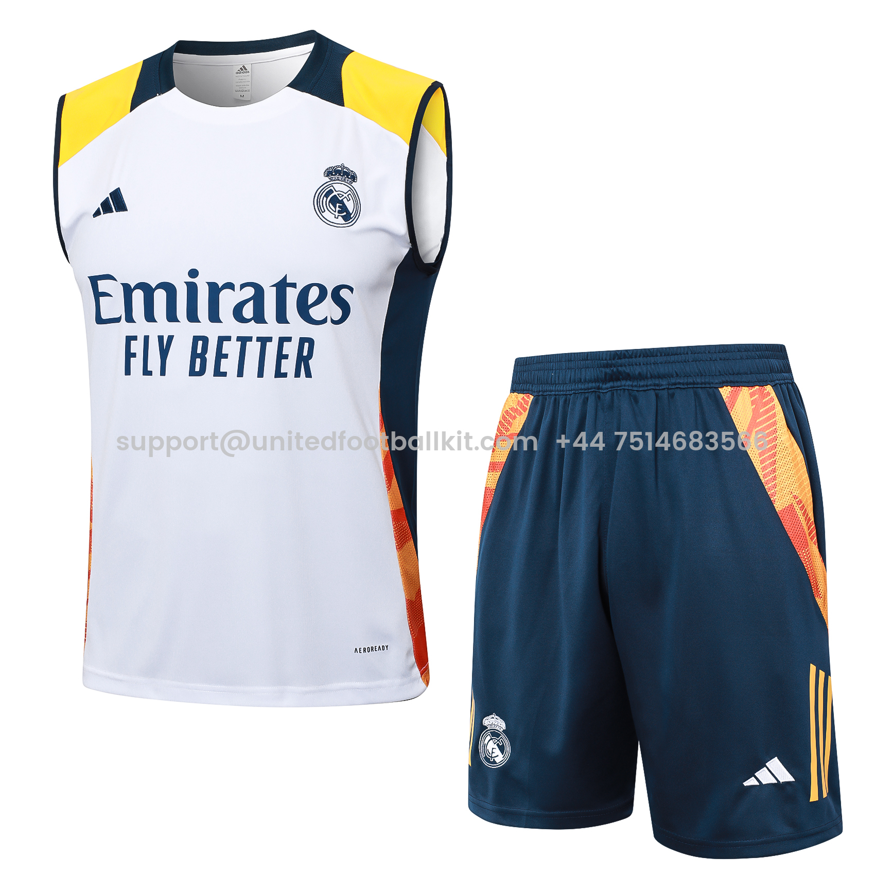 Unitedfootballkit.com | Real Madrid 24-25 Vest Training Set - White -Customize Name, Number and Patch | Worldwide Shipping