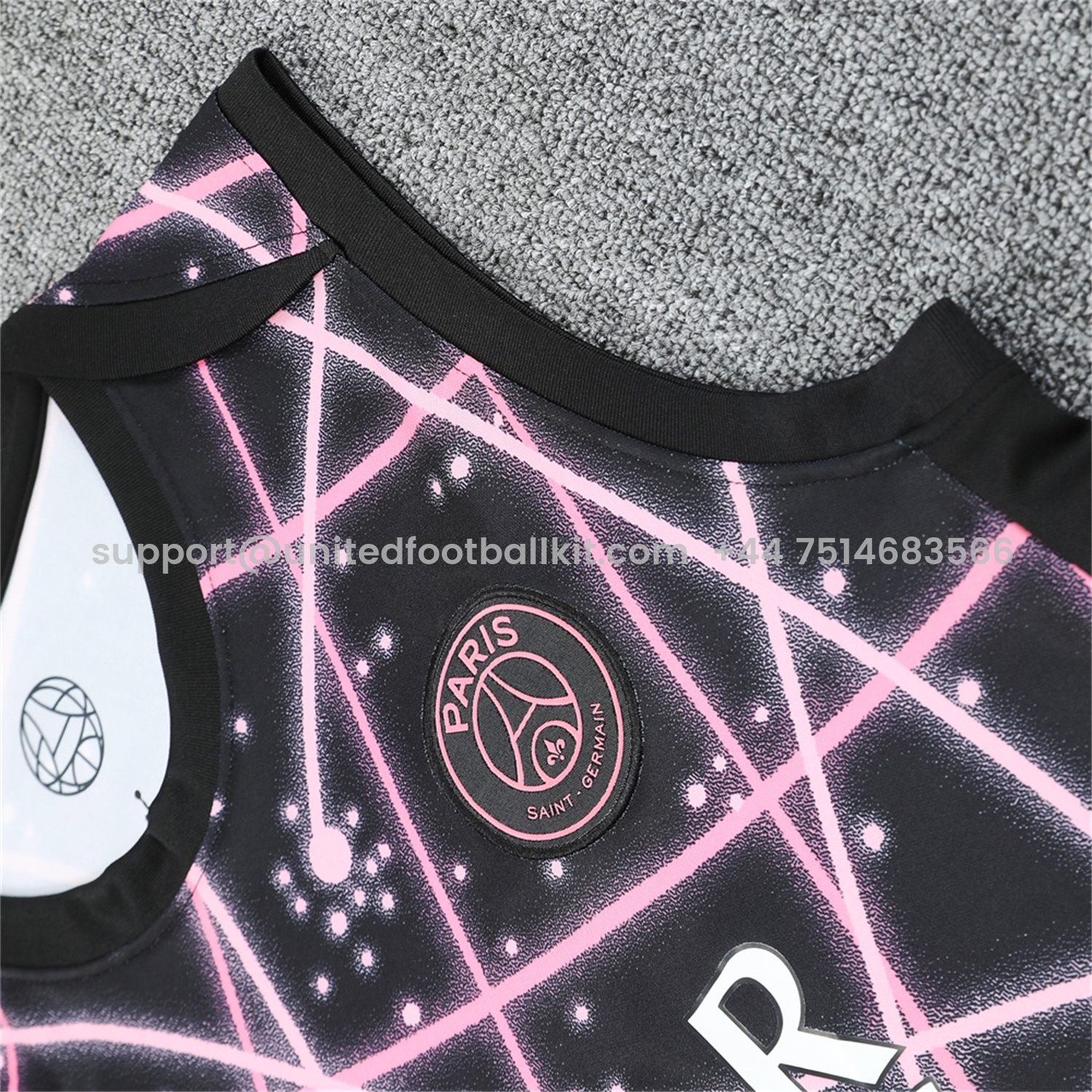 Unitedfootballkit.com | Paris Saint-Germain PSG 25-26 Vest Training Set - Pink Fluorescent Rays Black Vest & Black Shorts -Customize Name, Number and Patch | Worldwide Shipping